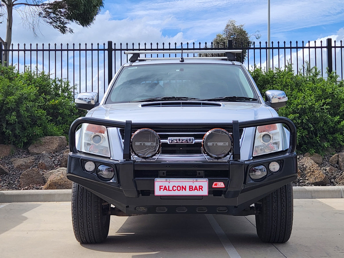 Dmax 2007-2011/ Holden RA7 - 707-02 Falcon Bull Bar Black A-Frame Package (LED Foglight) - SKU MCC-07002-702FOGUP