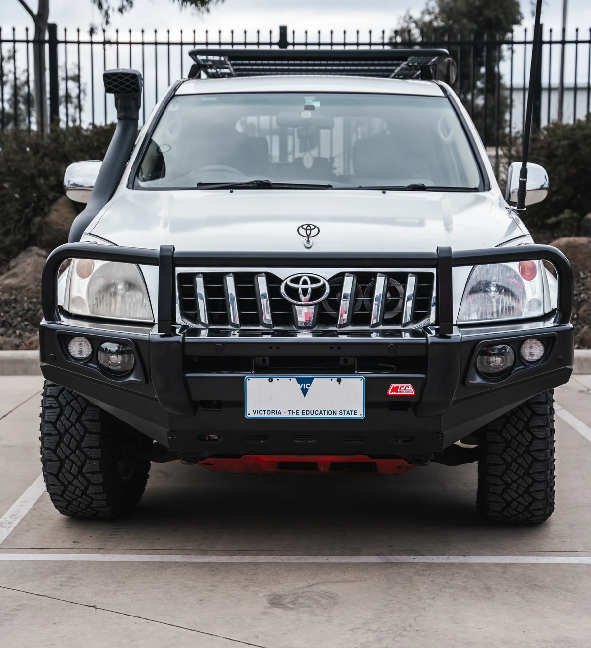Prado 120 2002-2009 707-02 Falcon Bull Bar Black A-Frame Package (LED Foglight) - SKU MCC-01010-702FOGUP
