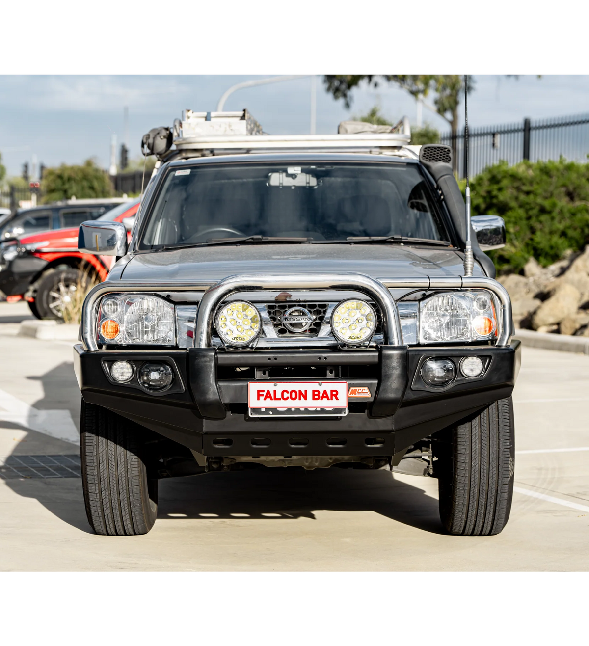 Navara D22 1997-2015 707-01 Falcon Bull Bar Triple Stainless Loops Package (LED Foglight) - SKU MCC-03008-701FOGUP