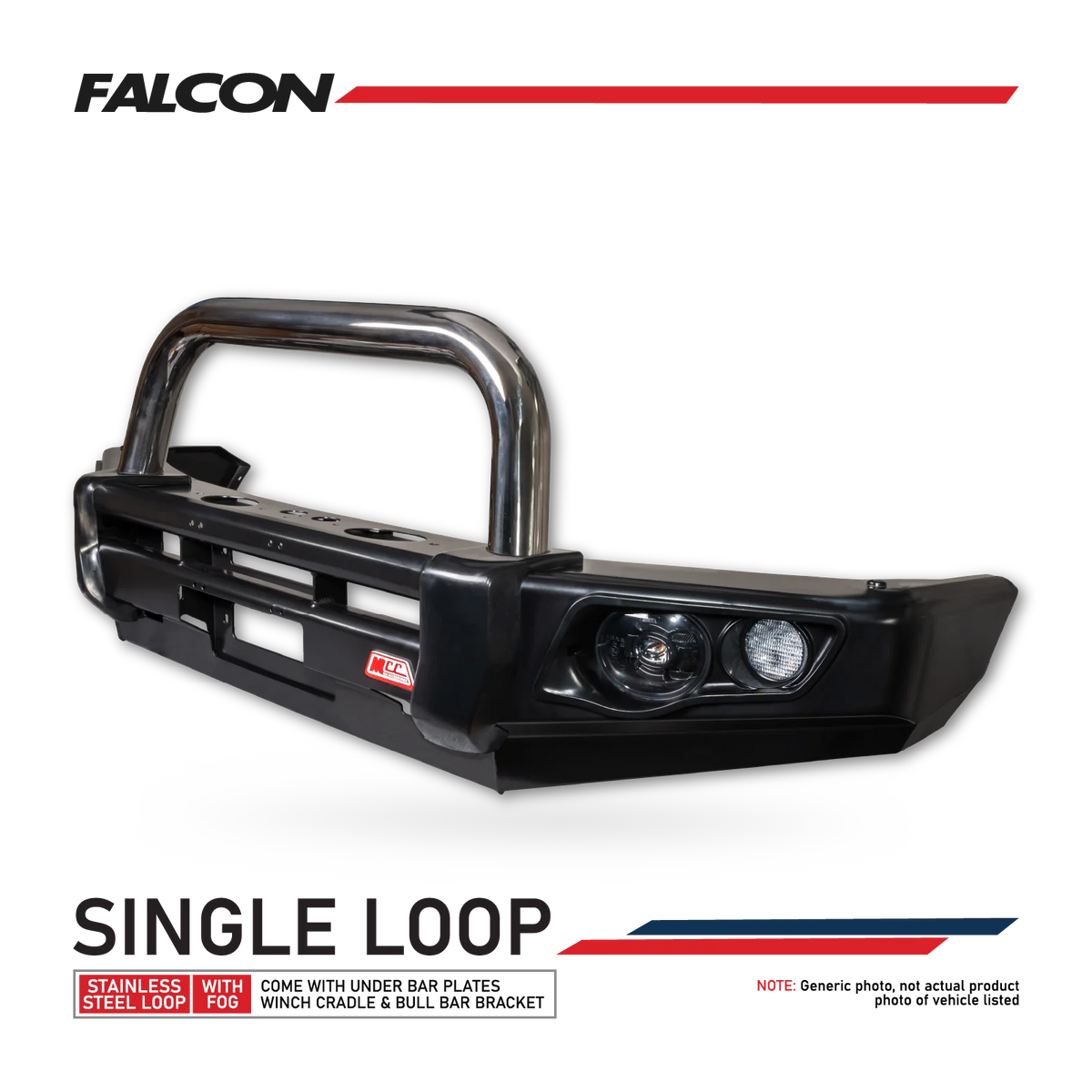 Amarok 2011-On 707-01 Falcon Bull Bar Single Stainless Loop Package (LED Foglight) - SKU MCC-04001-701SSLFOG