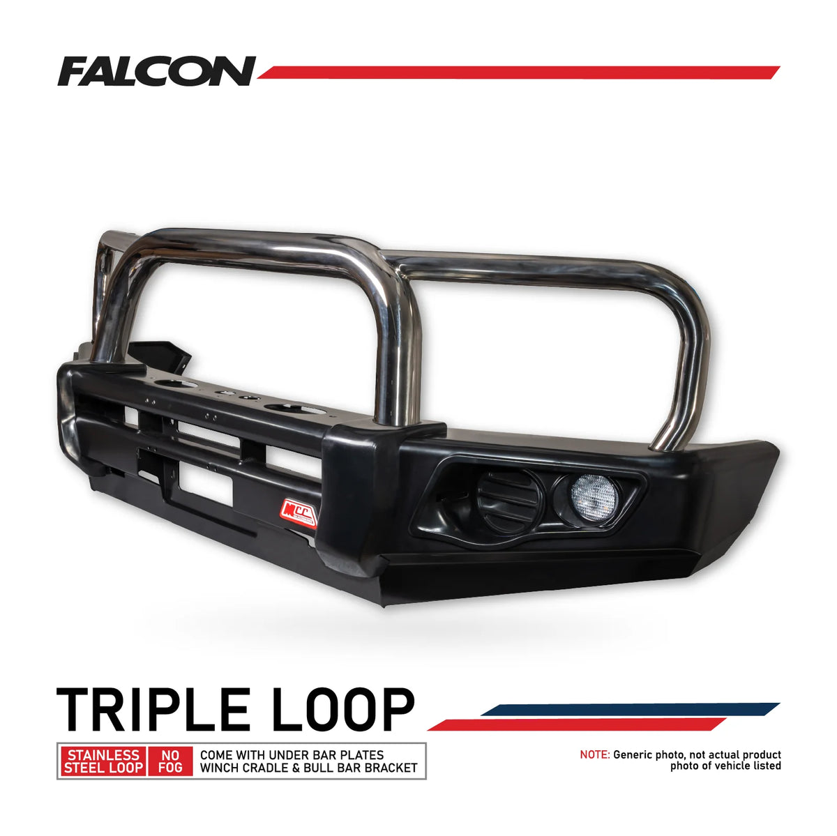 Jackaroo U8 1998-2004 707-01 Falcon Bull Bar Triple Stainless Loops Package (No Foglight) - SKU MCC-07006-701
