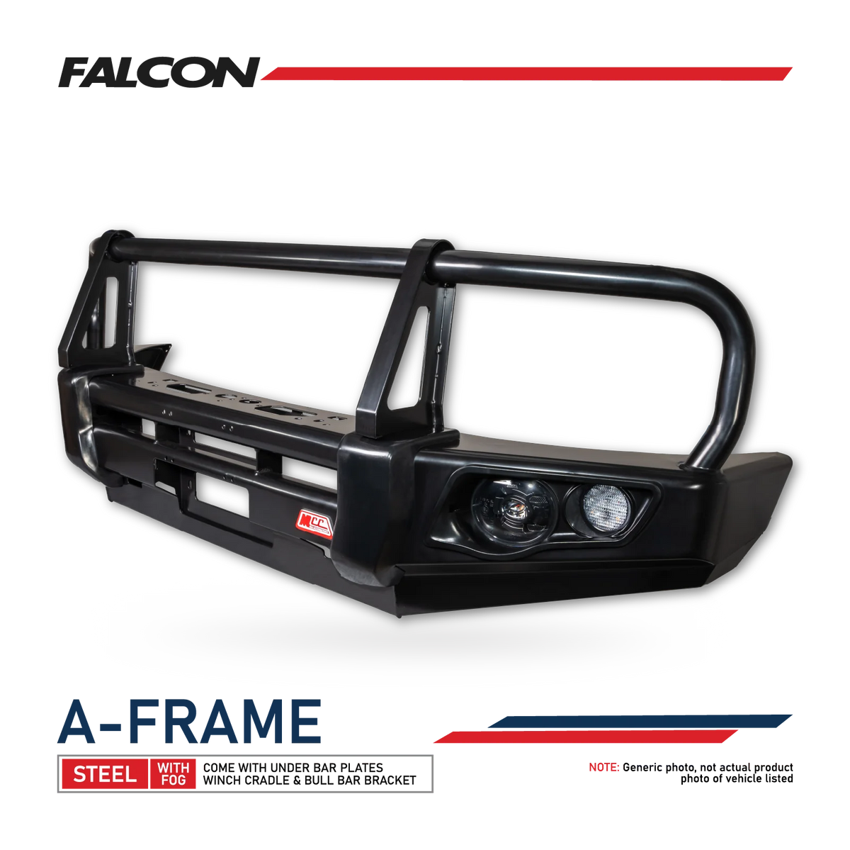 Amarok 2011-On 707-02 Falcon Bull Bar Black A-Frame Package (LED Foglight) - SKU MCC-04001-702FOGUP