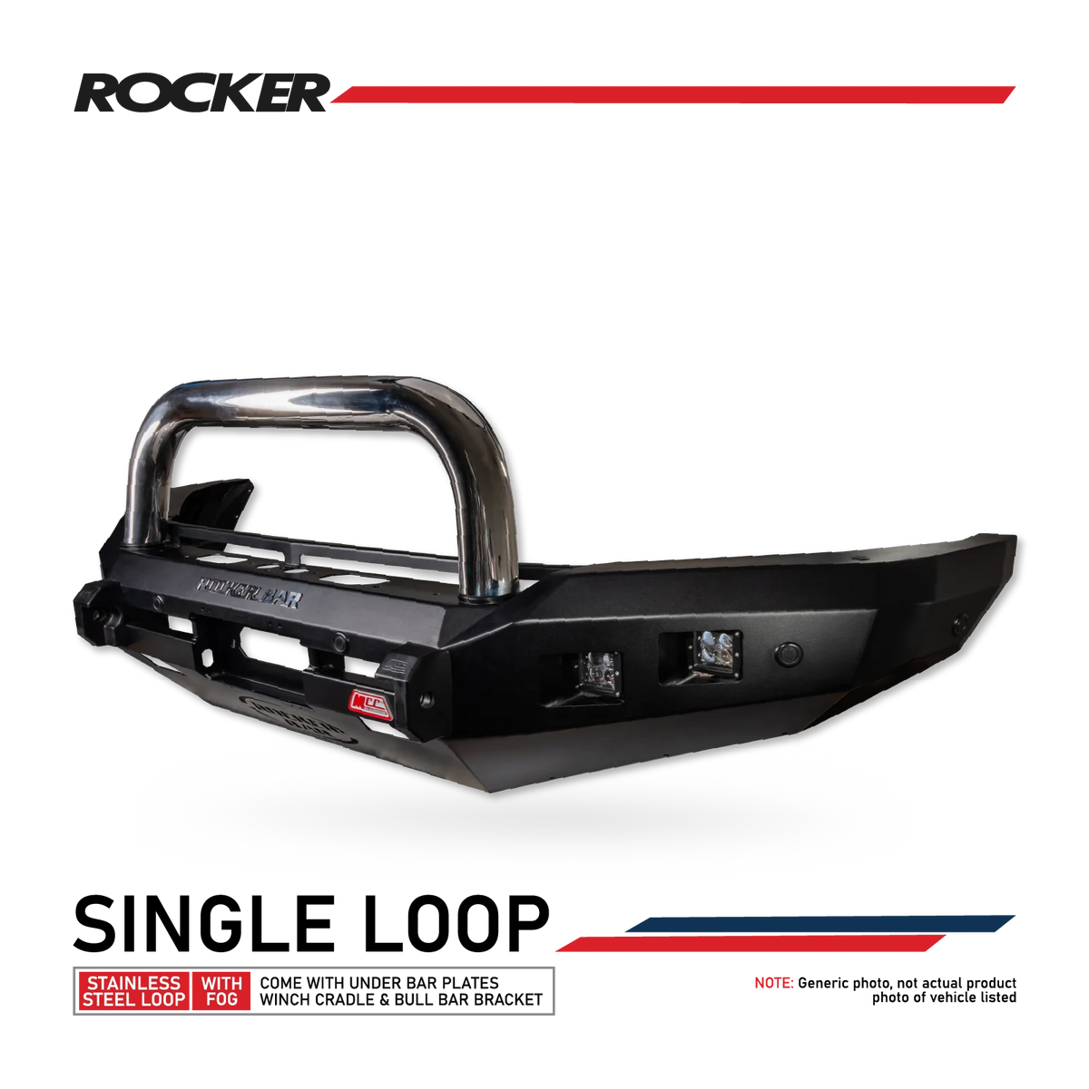 Prado 150 facelift 2017-Current 078-01SQSSL Rocker Bull Bar Single Stainless Loop Package - SKU MCC-01020-7801SQSSL