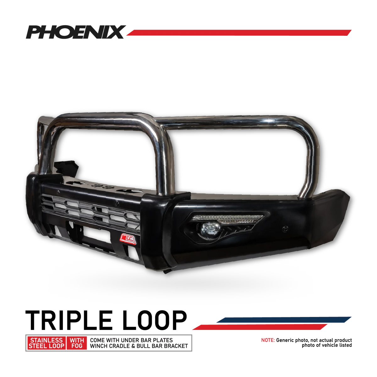 Dmax RG 2020-2024 808-01 Phoenix Bull Bar Triple Stainless Loops Package - SKU MCC-08007-801