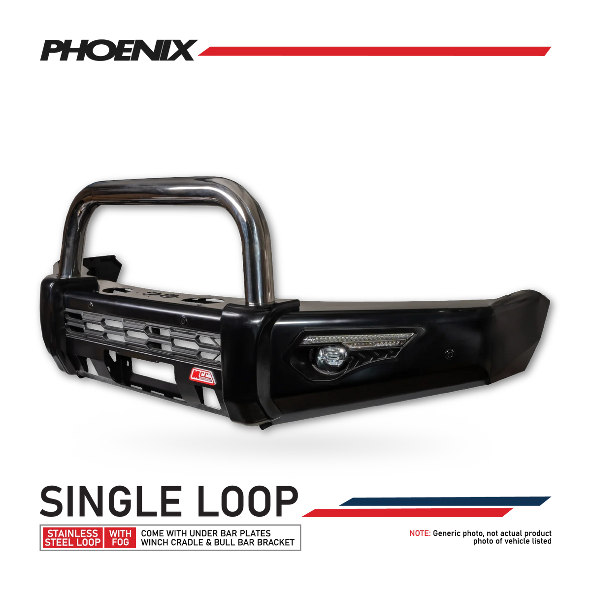 Amarok 2011-On 808-01 Phoenix Bull Bar Single Stainless Loop Package - SKU MCC-04001-801SSL