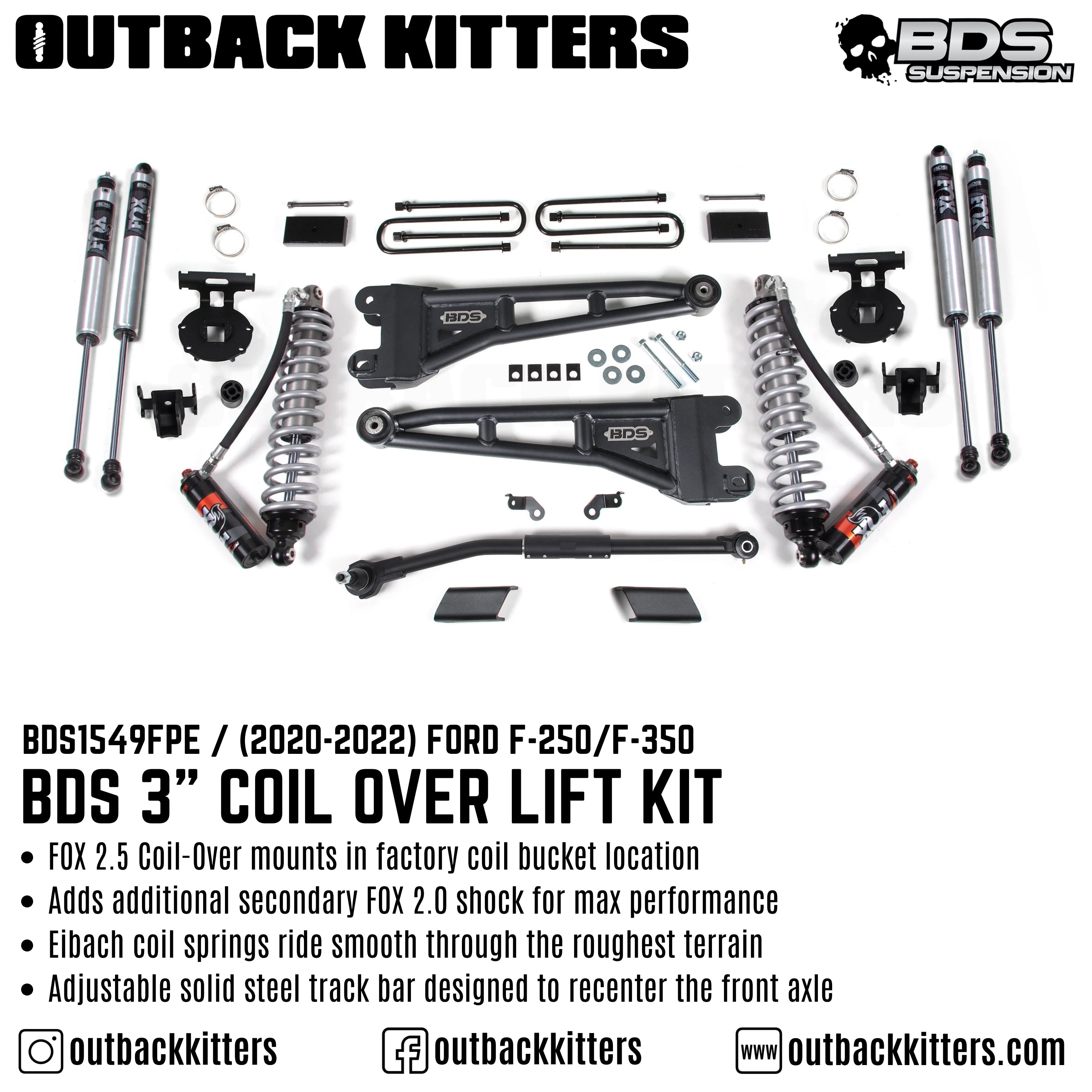 BDS Suspension 3" Coilover Lift Kit for 2020+ Ford F250