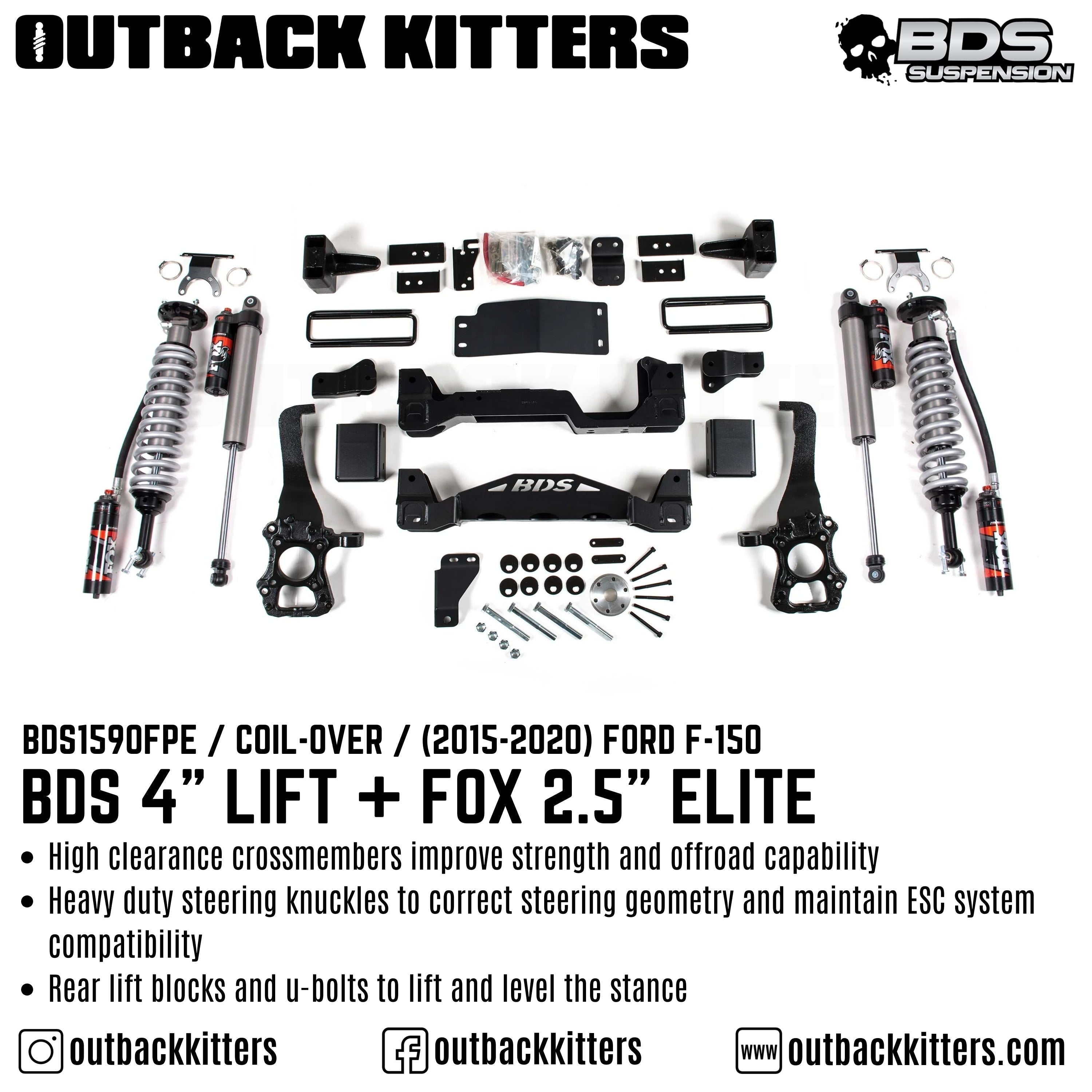 BDS Suspension 4" Lift Kit for 2015-2020 Ford F150 with Fox Shocks