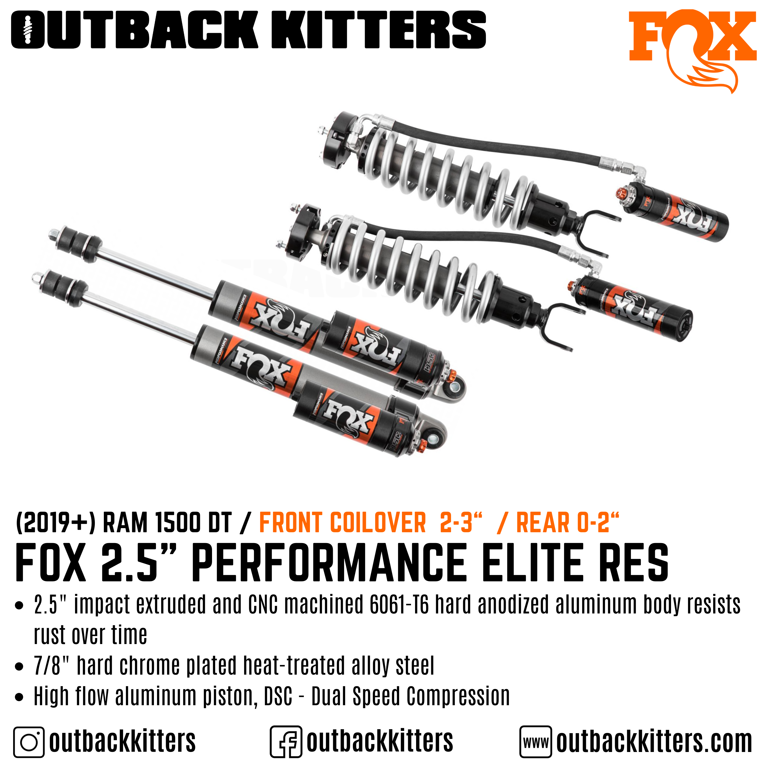Fox Performance Elite 2.5" Remote Res Shocks for 2019+ Ram 1500 DT