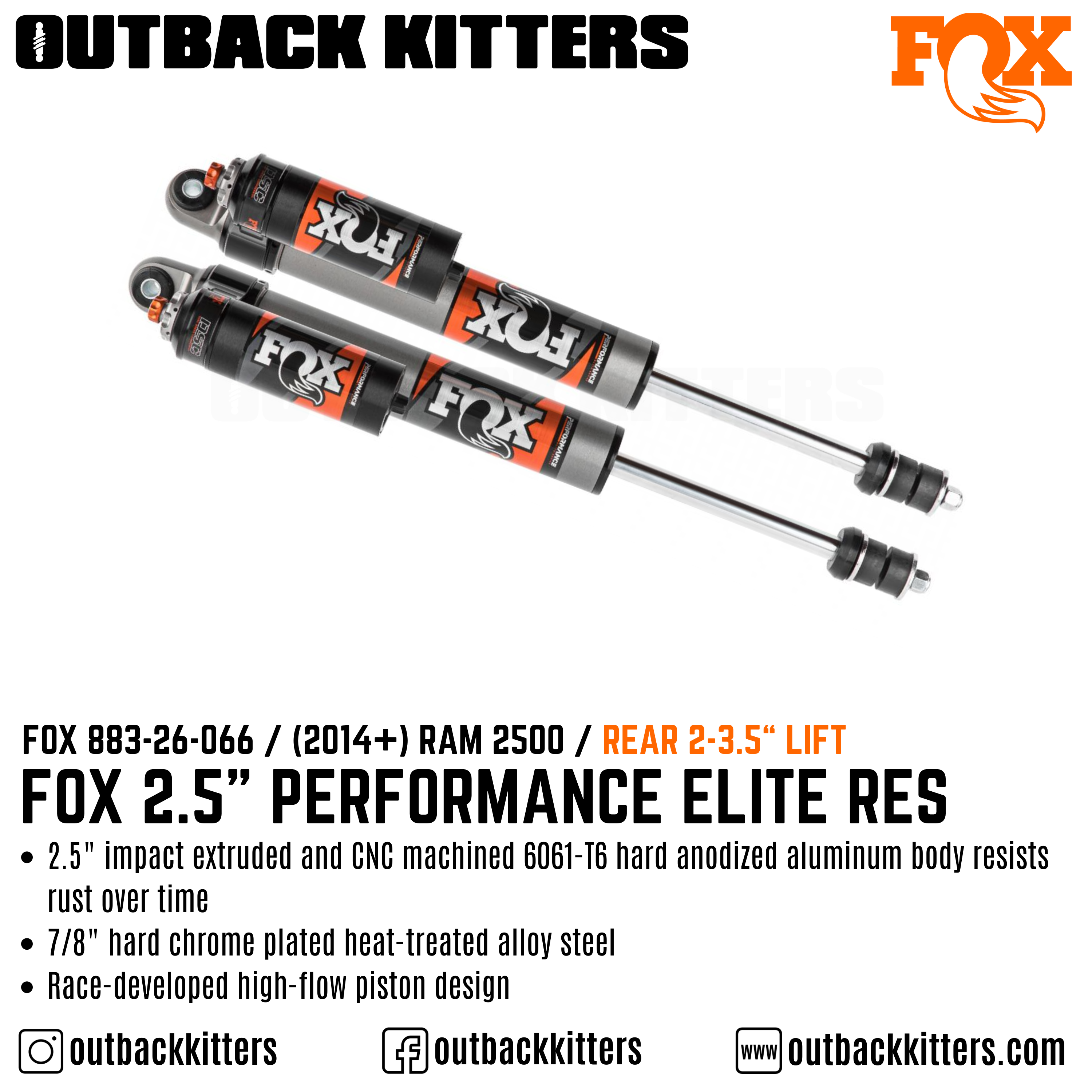 Fox Performance Elite 2.5 Series Remote Res Shocks for 2014+ Ram 2500