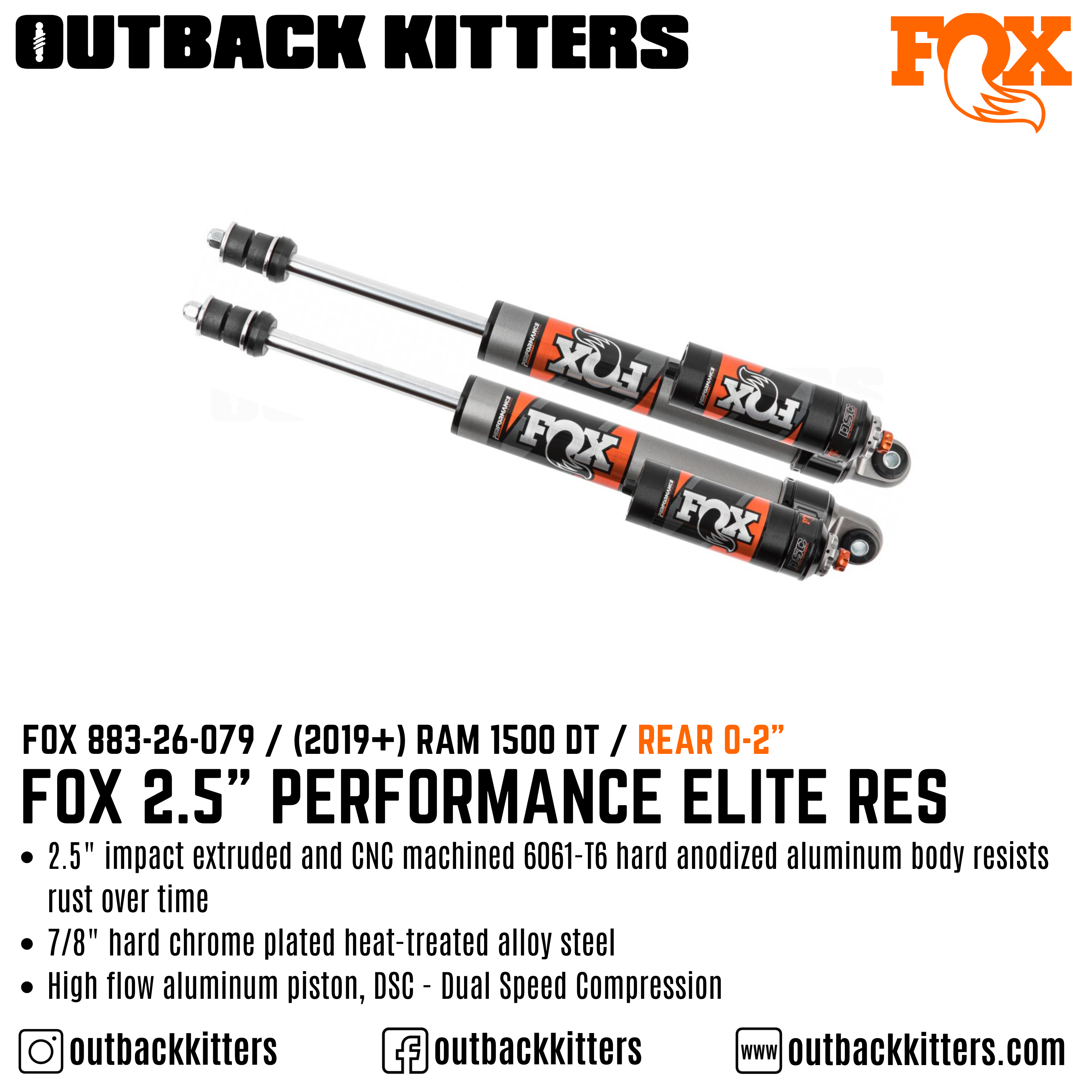 Fox Performance Elite 2.5" Remote Res Shocks for 2019+ Ram 1500 DT
