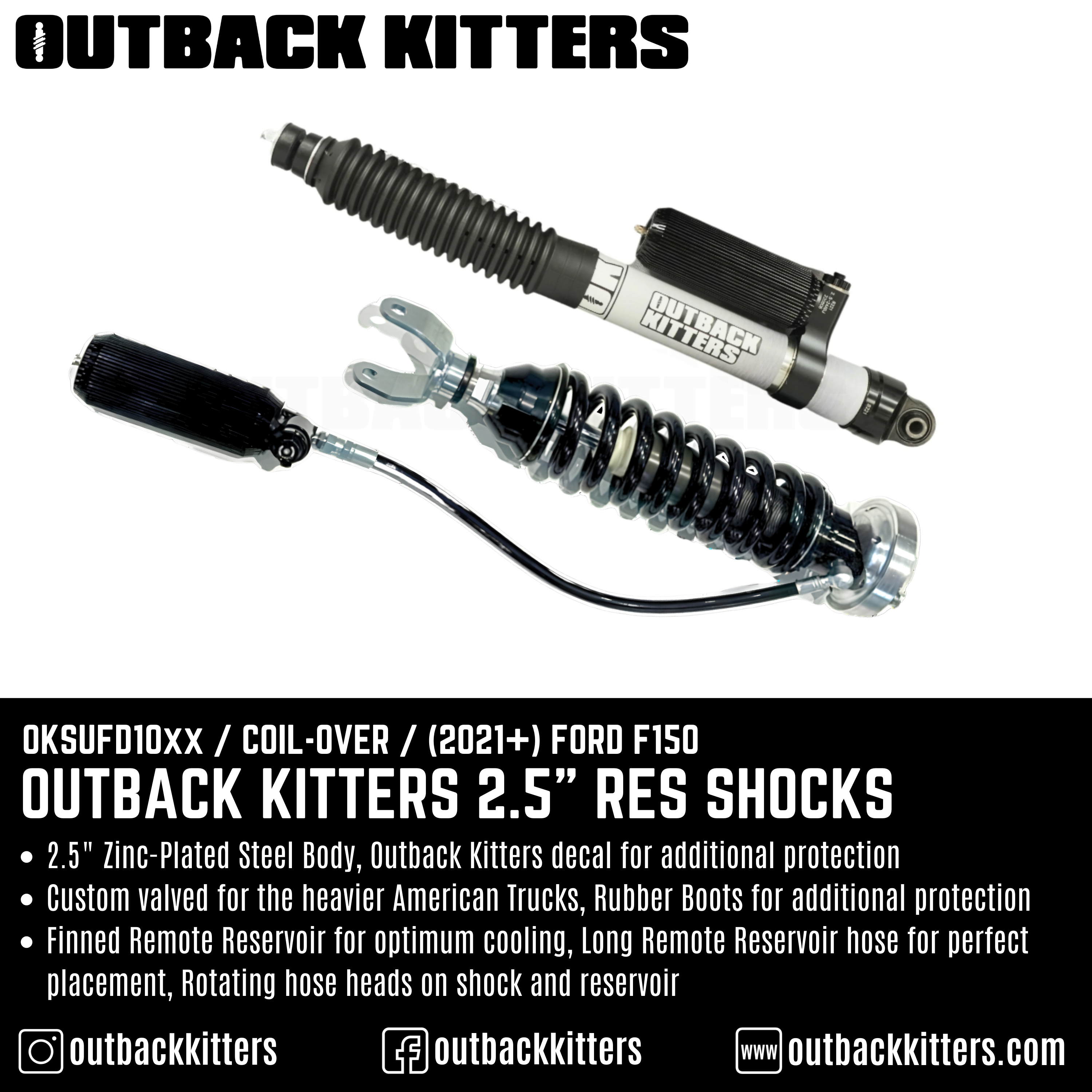 Outback Kitters 2.5" Reservoir Shocks for Ford F150 (2021+)