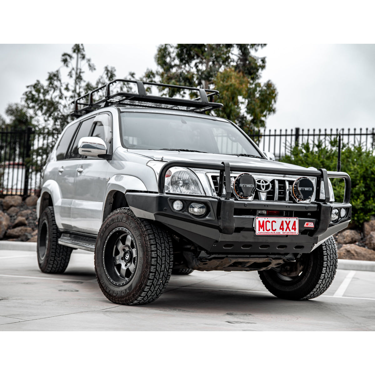 Prado 120 2002-2009 707-02 Falcon Bull Bar Black A-Frame Package (LED Foglight) - SKU MCC-01010-702FOGUP