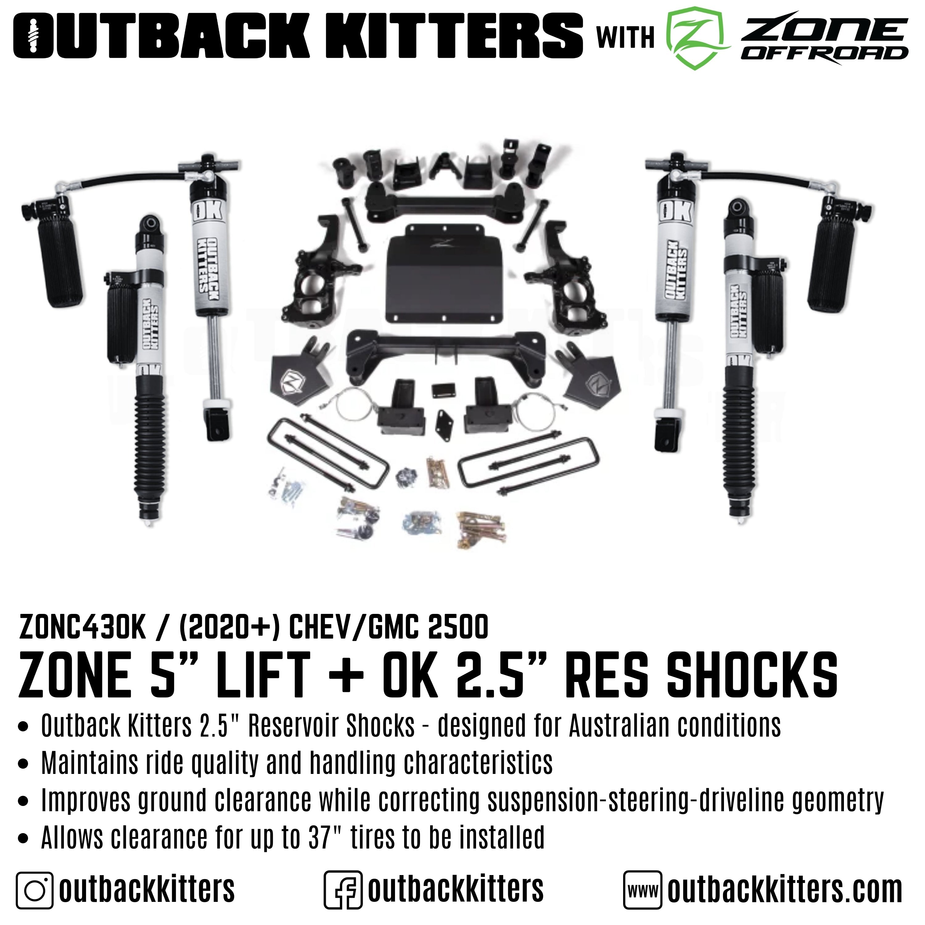 OK with Zone Offroad 5" Lift Kit for 2020+ Chev/GMC 2500