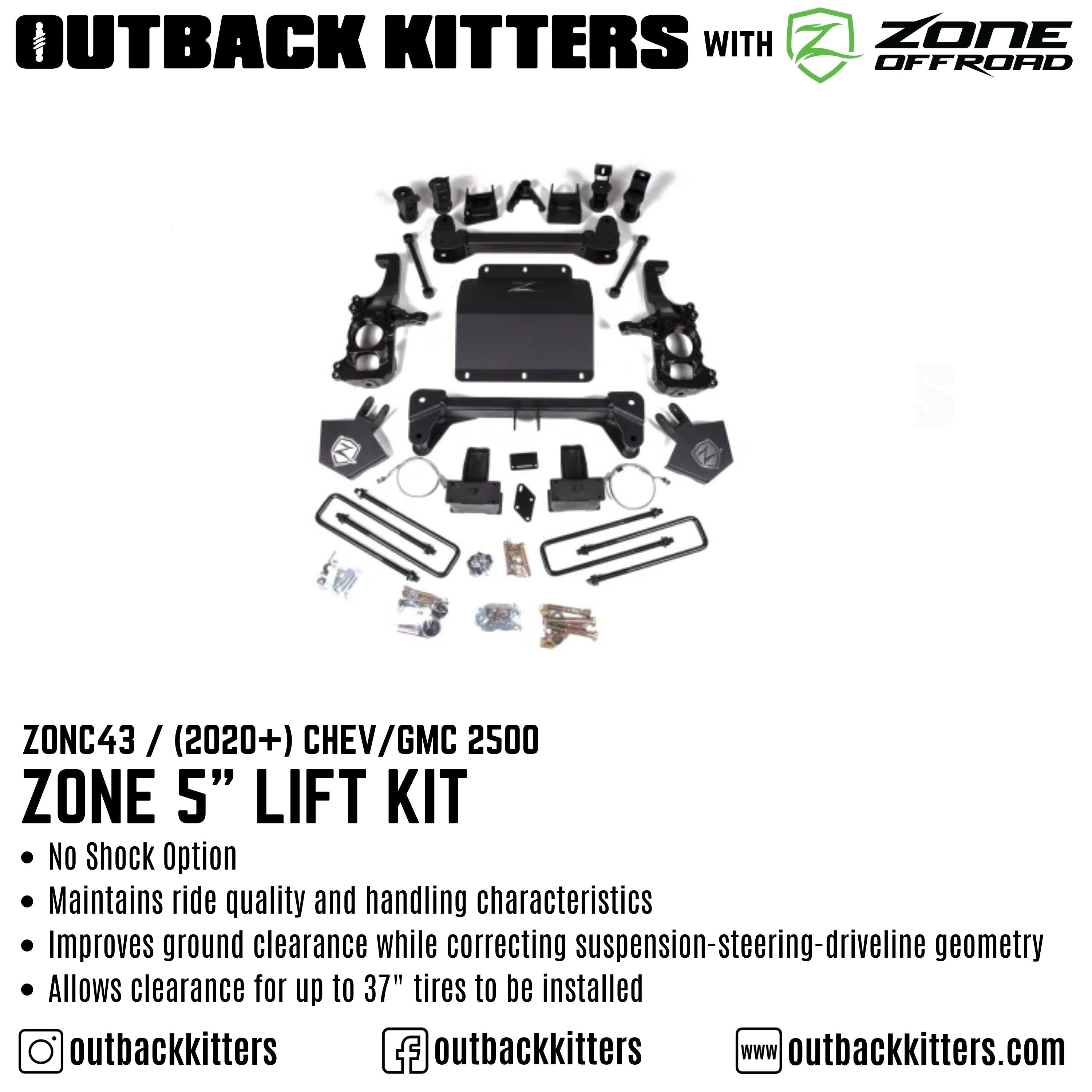 OK with Zone Offroad 5" Lift Kit for 2020+ Chev/GMC 2500