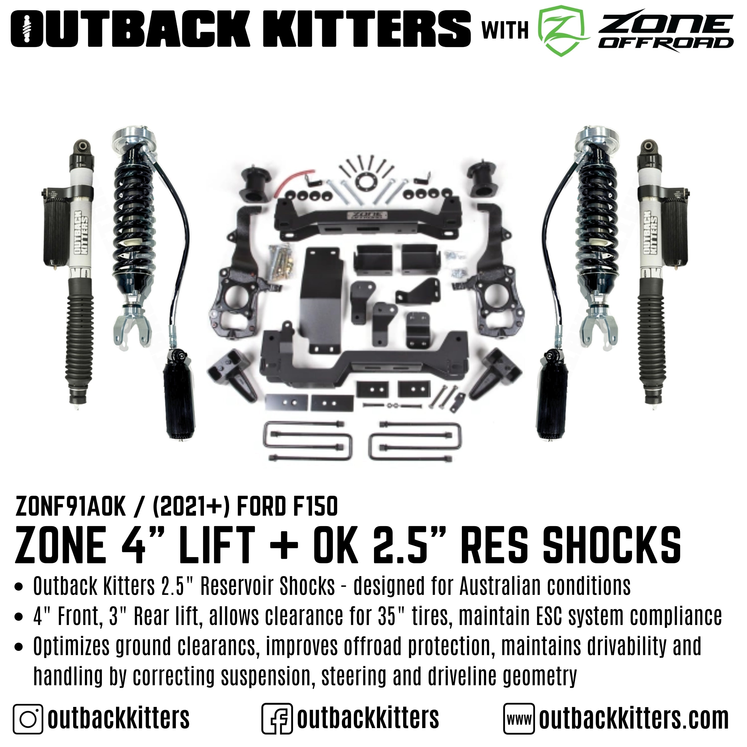 OK with Zone Offroad 4" Lift Kit for 2021+ Ford F150