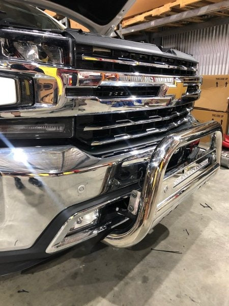 Polished SS Nudge Bar with DBL Row Light Bar suits Chev 1500 (19-26) by AMTRUX