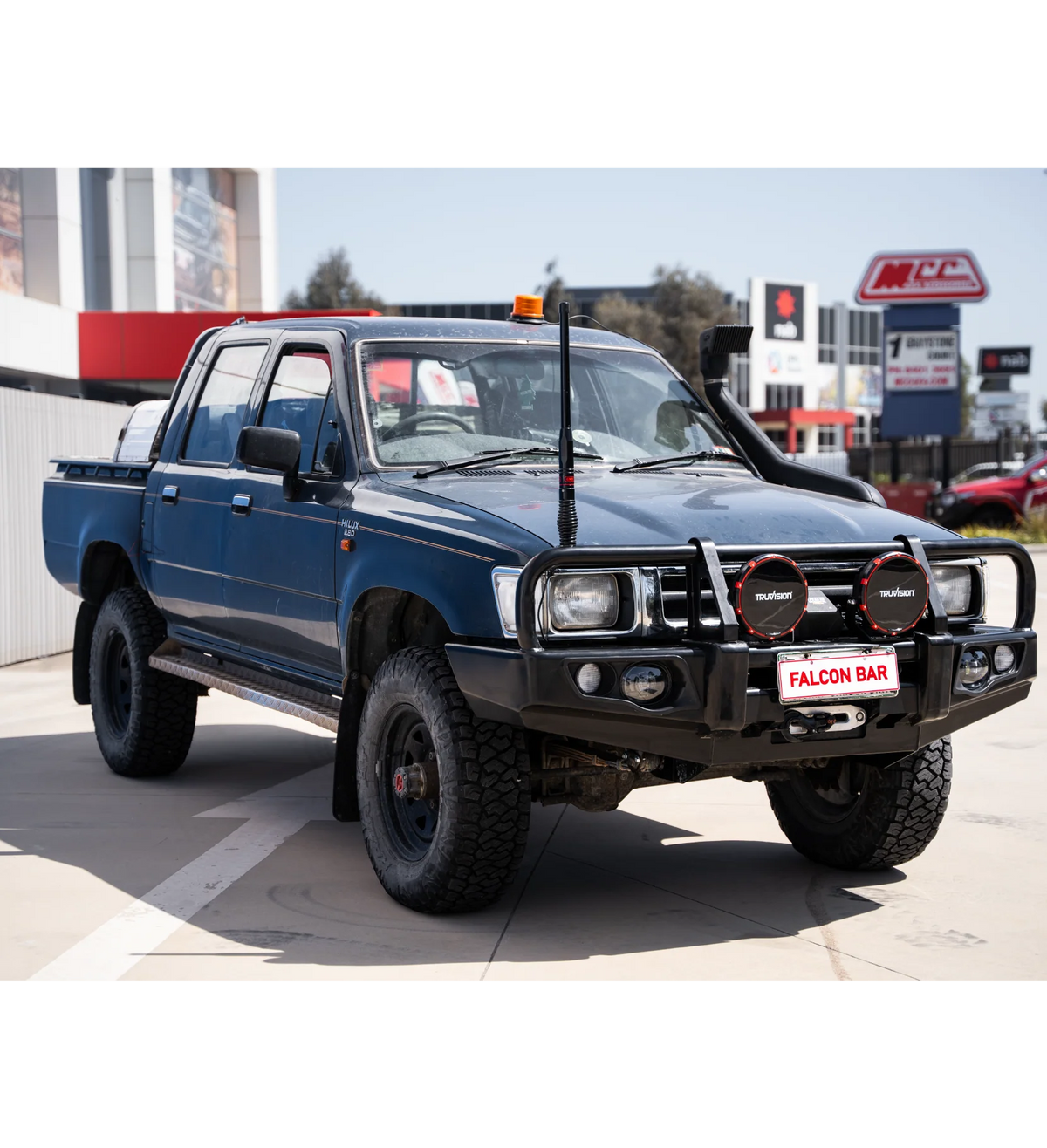 Toyota Hilux 1988-1997 LN105/LN106 (Live) - 707-02 Falcon Bull Bar Black A-Frame Package (LED Foglight) - SKU MCC-01000-702FOG