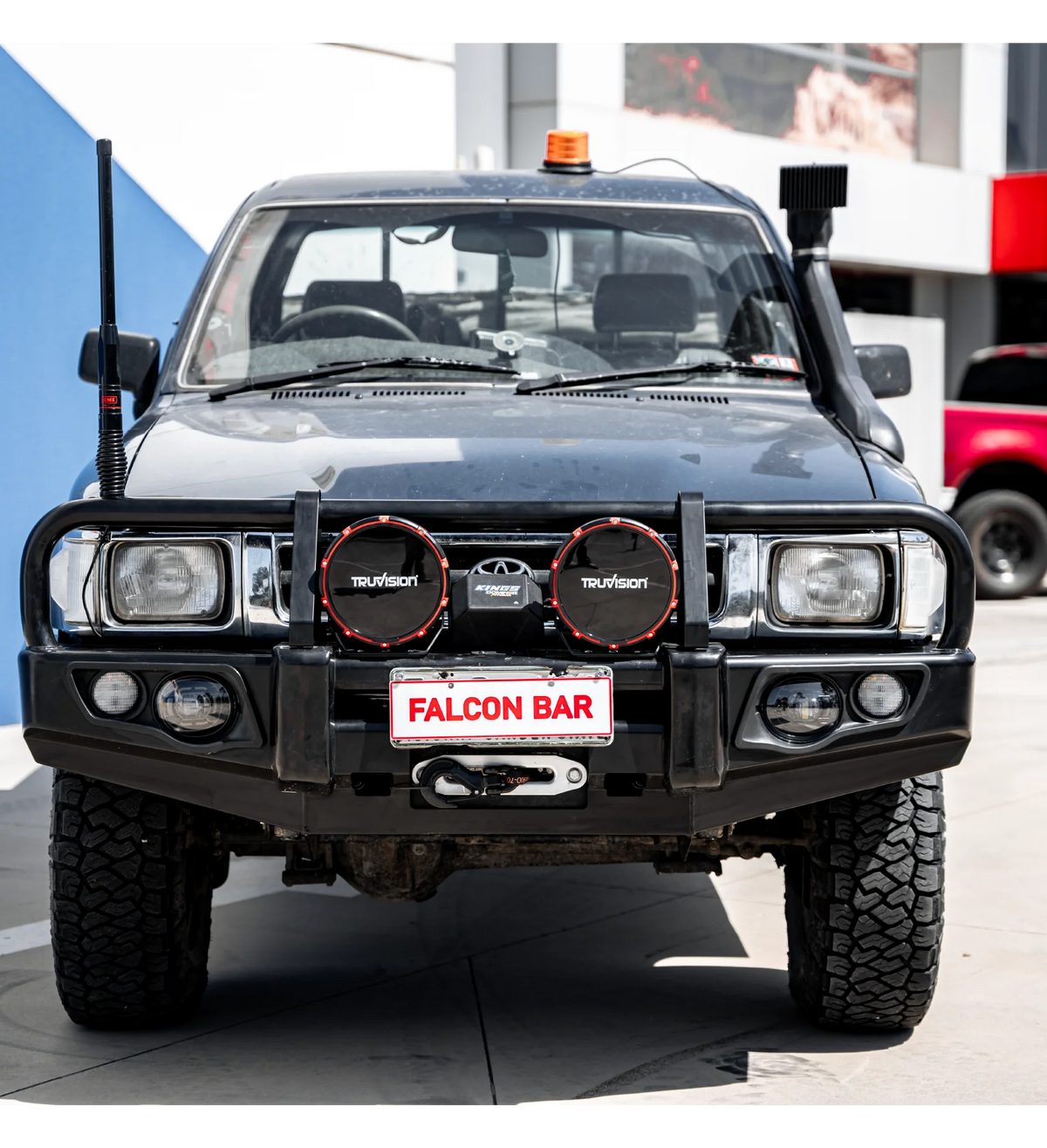 Toyota Hilux 1988-1997 LN105/LN106 (Live) - 707-02 Falcon Bull Bar Black A-Frame Package (LED Foglight) - SKU MCC-01000-702FOG