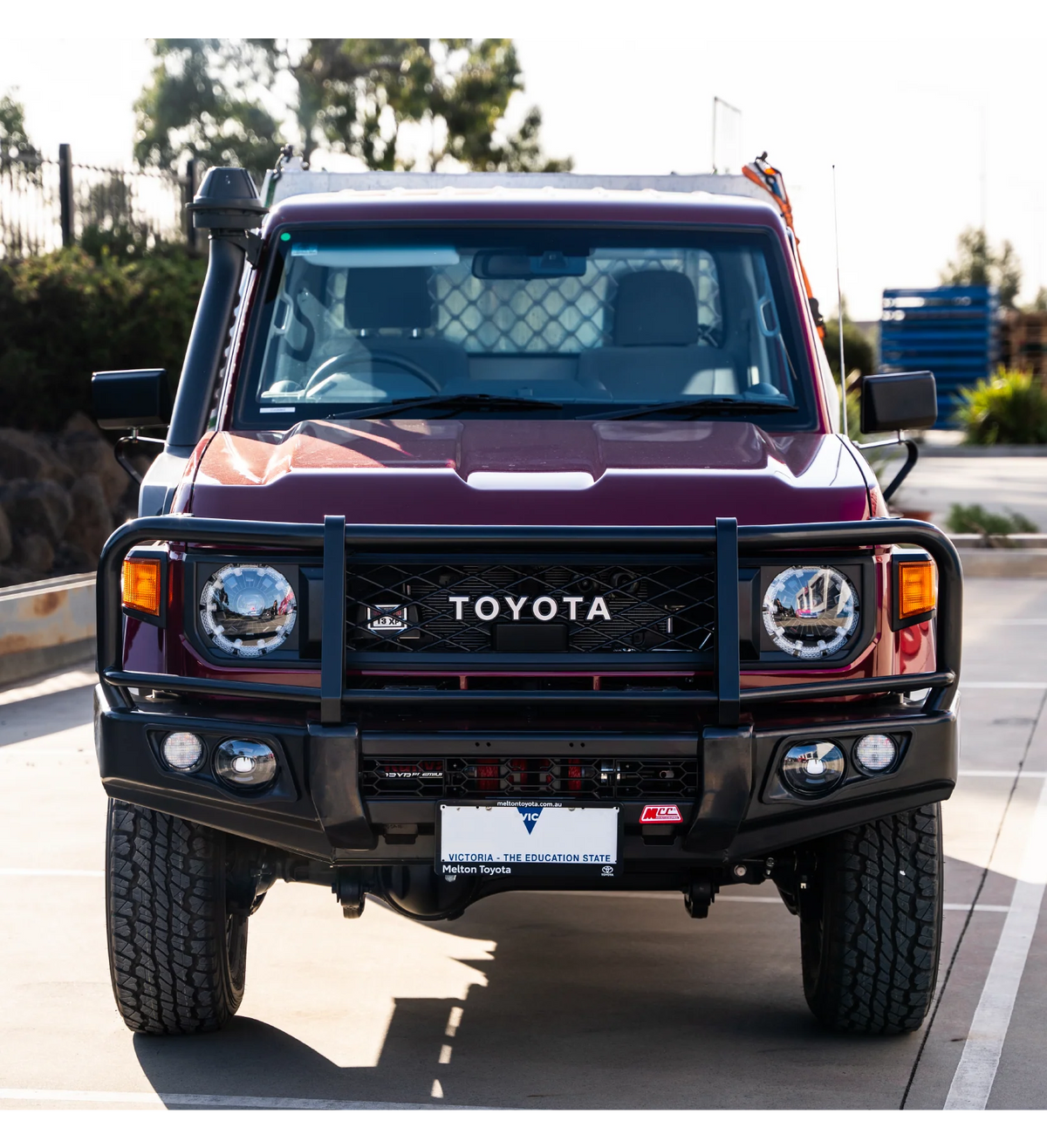 Land Cruiser 70s Series 2024-On - 707-02 Falcon Bull Bar Black A-Frame Package (LED Foglight) - SKU MCC-01024-702FOGUP