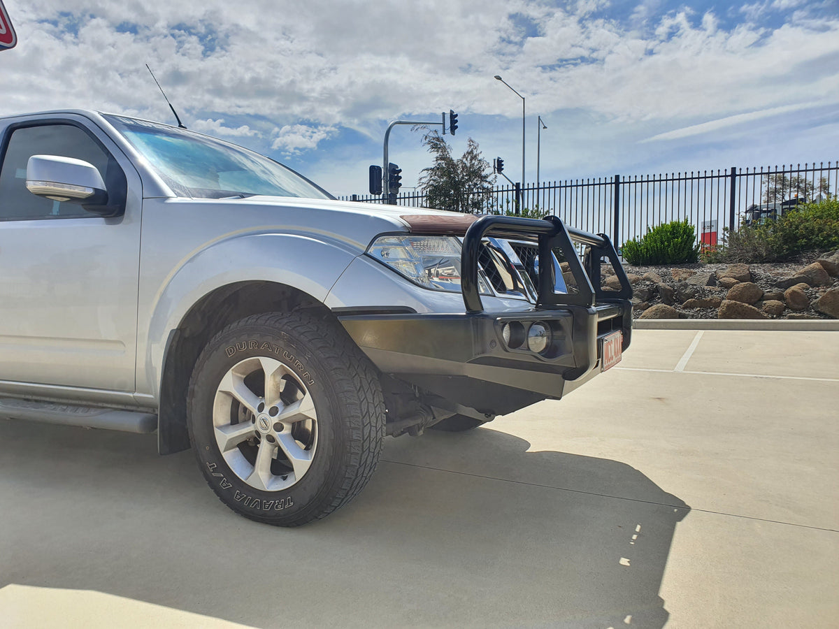 Navara D40 2005-2010 707-02 Falcon Bull Bar Black A-Frame Package (LED Foglight) - SKU MCC-03006-702FOGUP