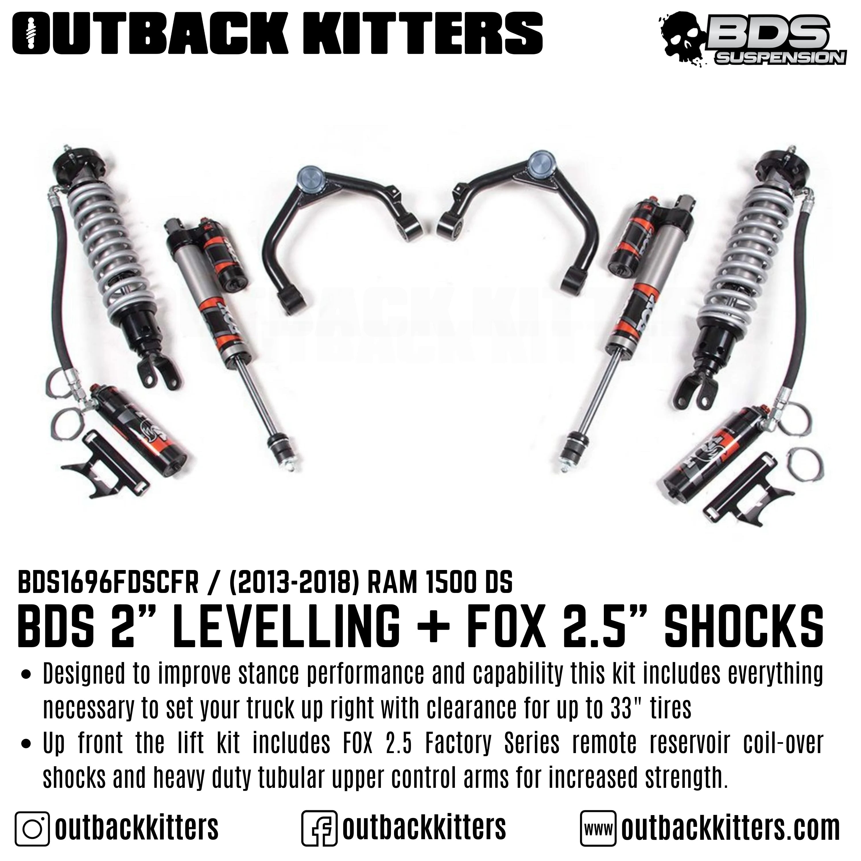2" Levelling Kit with Fox 2.5" suits Ram 1500 DS (2013-2024) by BDS Suspension