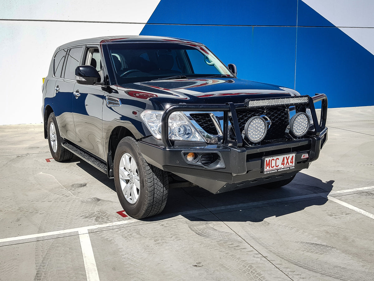 Patrol Y62 Series 1-4 2012-2018 707-02 Falcon Bull Bar Black A-Frame Package (No Foglight) - SKU MCC-03005-702UP
