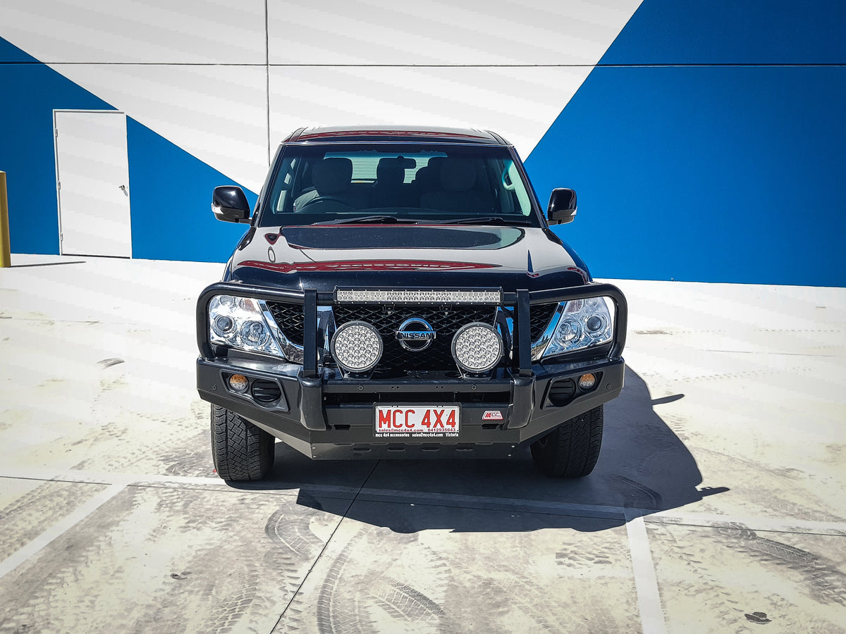 Patrol Y62 Series 1-4 2012-2018 707-02 Falcon Bull Bar Black A-Frame Package (No Foglight) - SKU MCC-03005-702UP