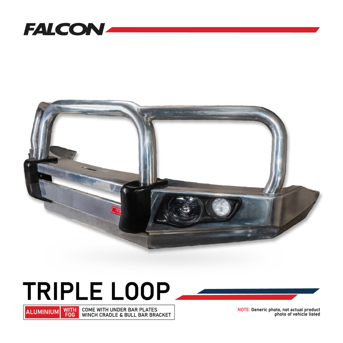 Patrol Y62 Series 1-4 2012-2018 707-01A Alloy Falcon Bull Bar Triple Loops Package (LED Foglight) - SKU MCC-03005-701AW