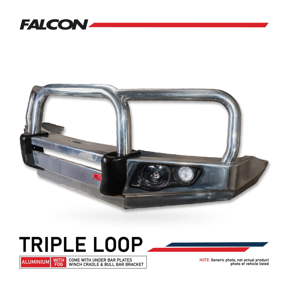 Great Wall Cannon XSR 2021-On 707-01A Alloy Falcon Bull Bar Triple Loops Package (LED Foglight)