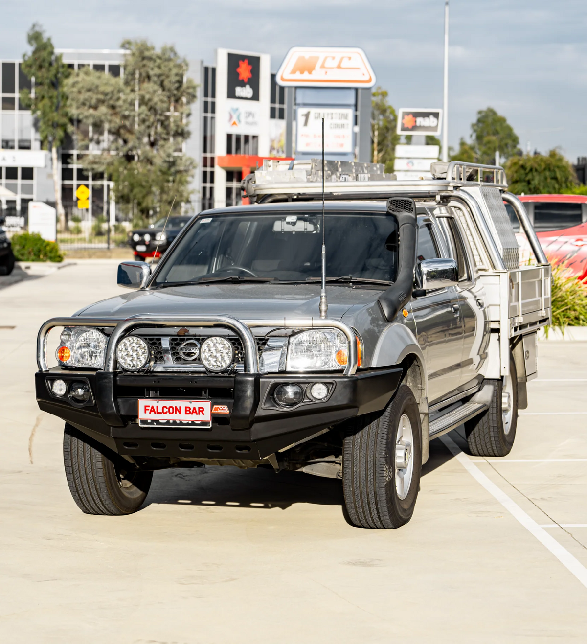 Navara D22 1997-2015 707-01 Falcon Bull Bar Triple Stainless Loops Package (LED Foglight) - SKU MCC-03008-701FOGUP