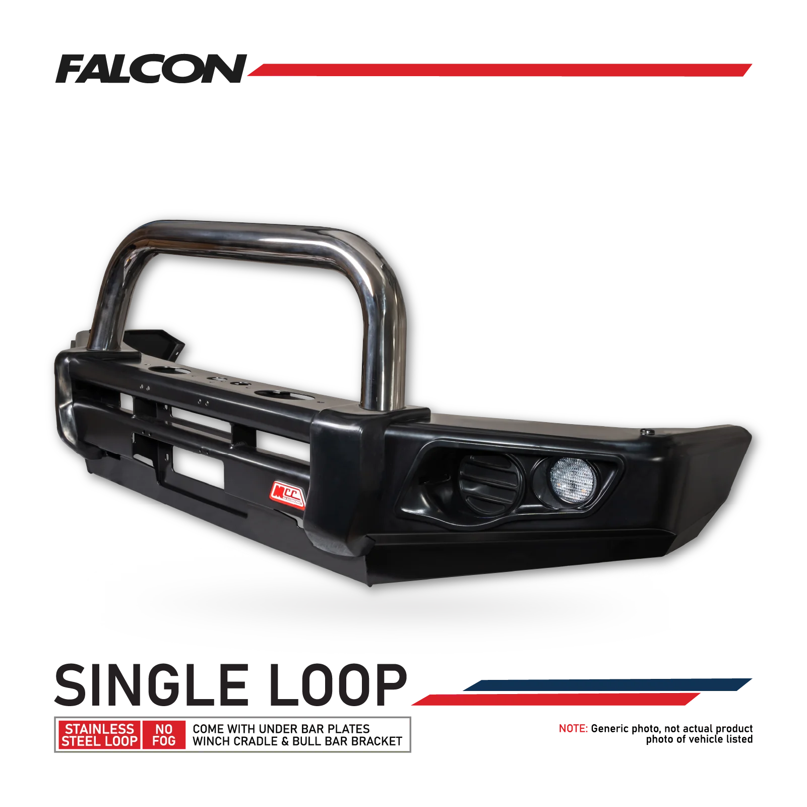 Land Cruiser 100 series 1998-2007 707-01 Falcon Bull Bar Single Black Loop Package (No Foglight) - SKU MCC-01007-701SBL