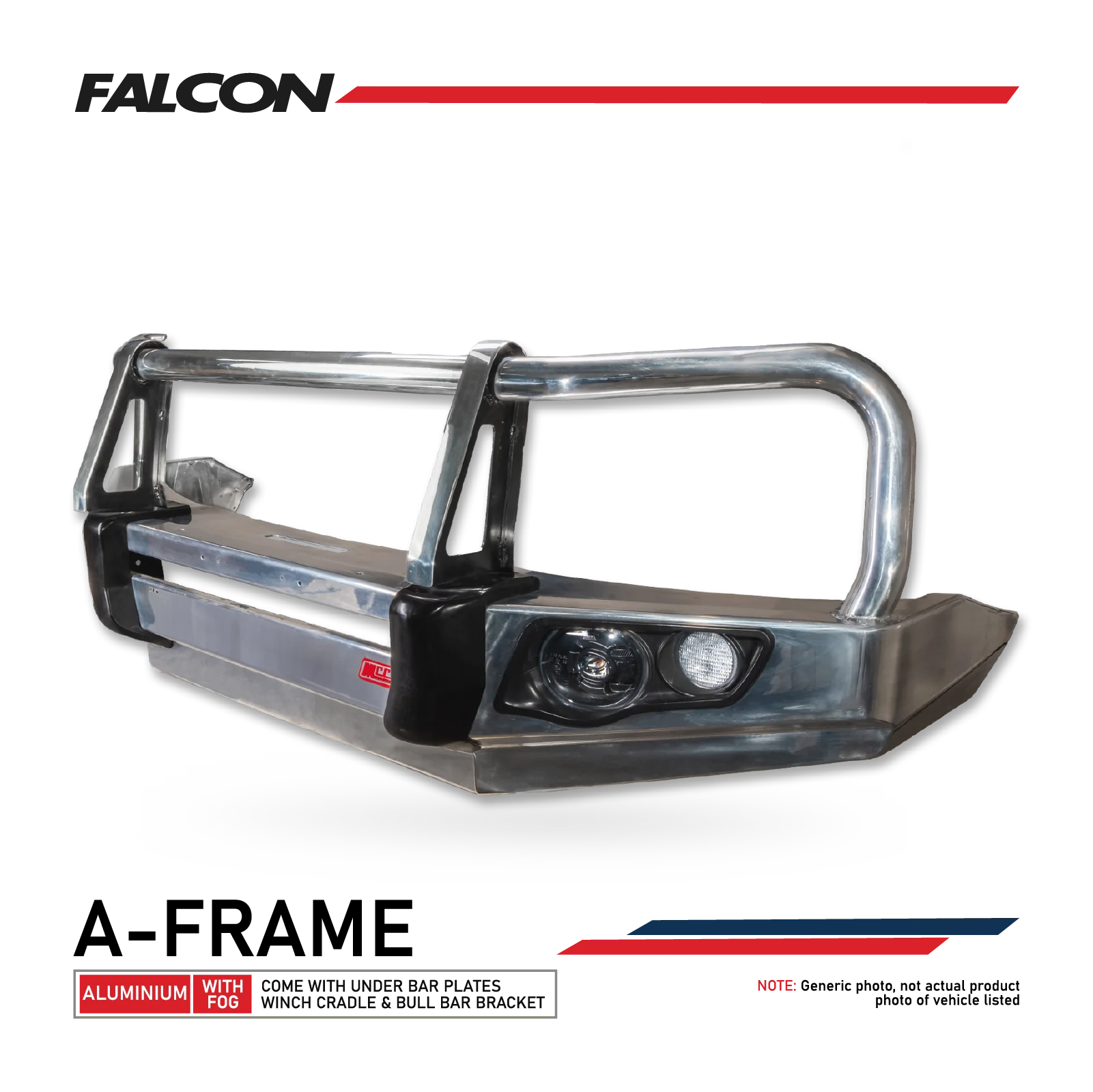 Land Cruiser 70s Series 2024-On - 707-02A Alloy Falcon Bull Bar A-Frame (LED Foglight) Package - SKU MCC-01024-702AW - SKU MCC-01024-702AW