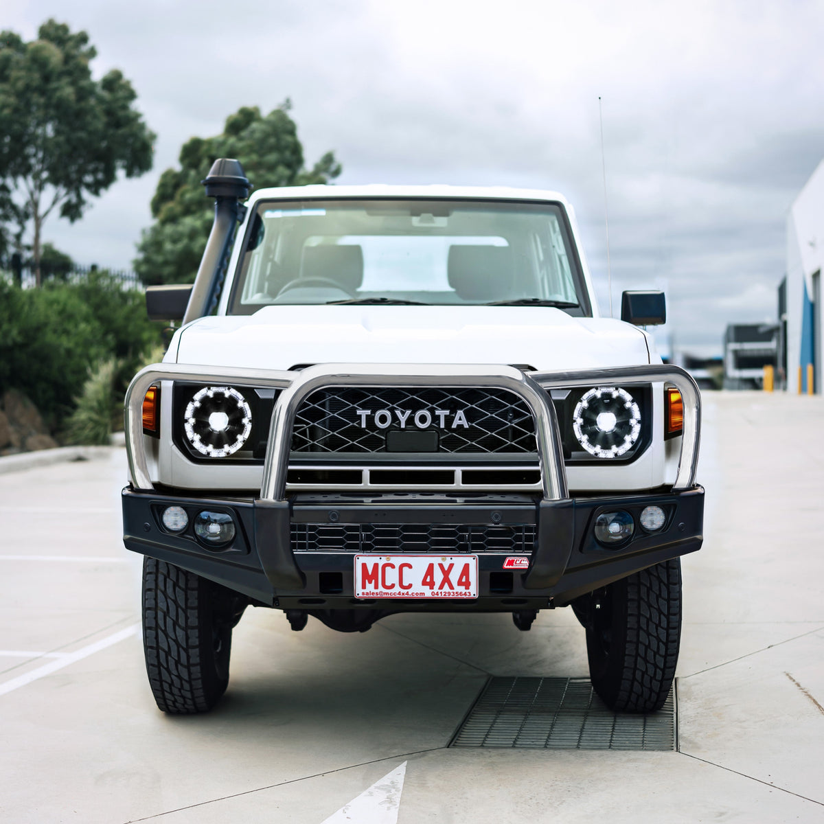 Land Cruiser 70 Series Single Cab 2024-On 707-01 Falcon Bull Bar Triple Stainless Loops Package (LED Foglight)