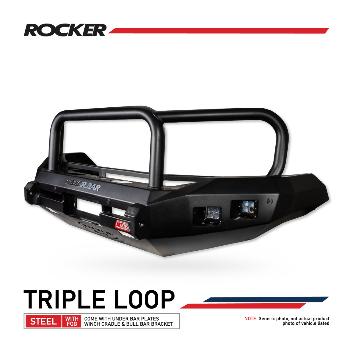 Amarok 2011-On 078-02SQ Rocker Bull Bar Triple Loops Package - SKU MCC-04001-7802SQ