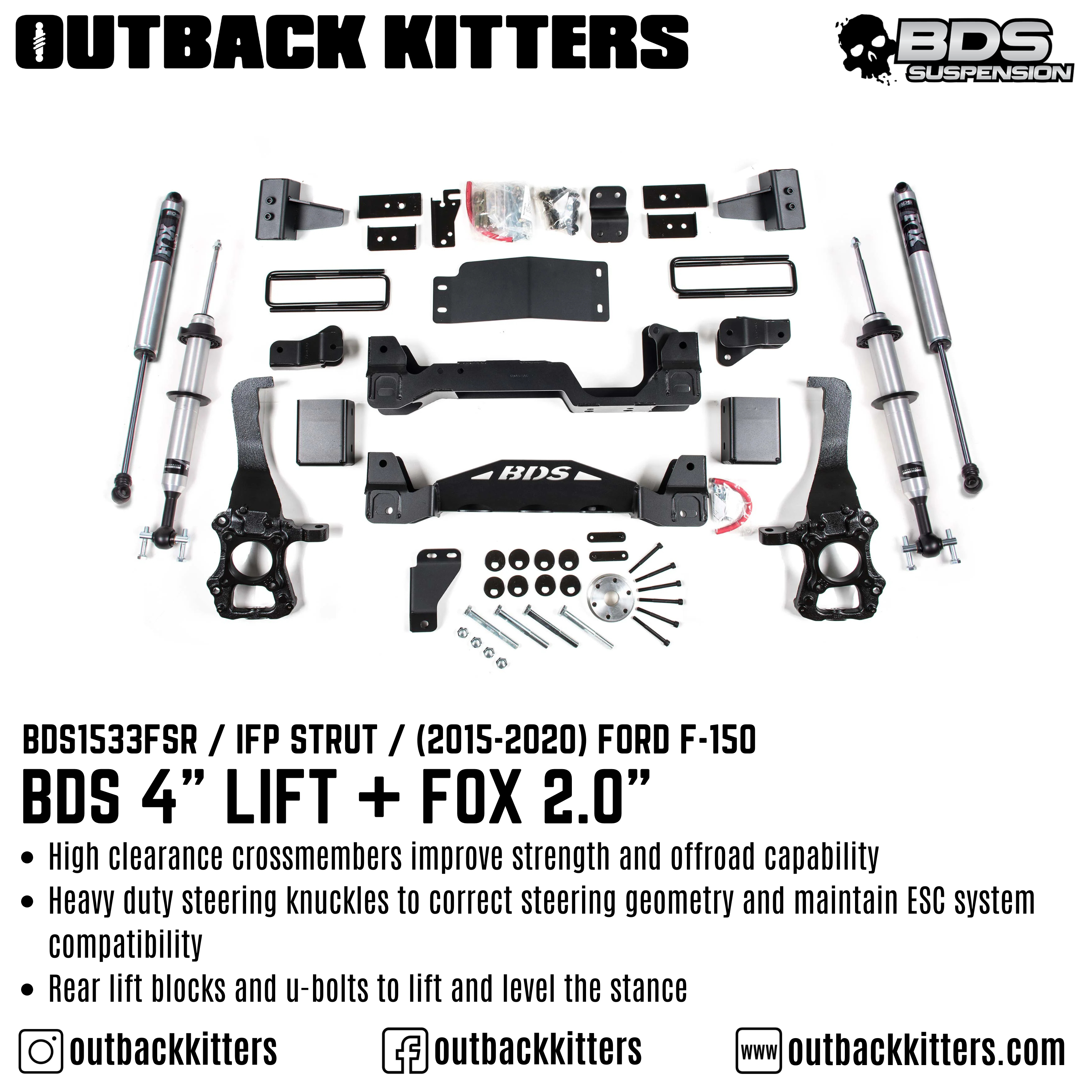 BDS Suspension 4" Lift Kit for 2015-2020 Ford F150 with Fox Shocks