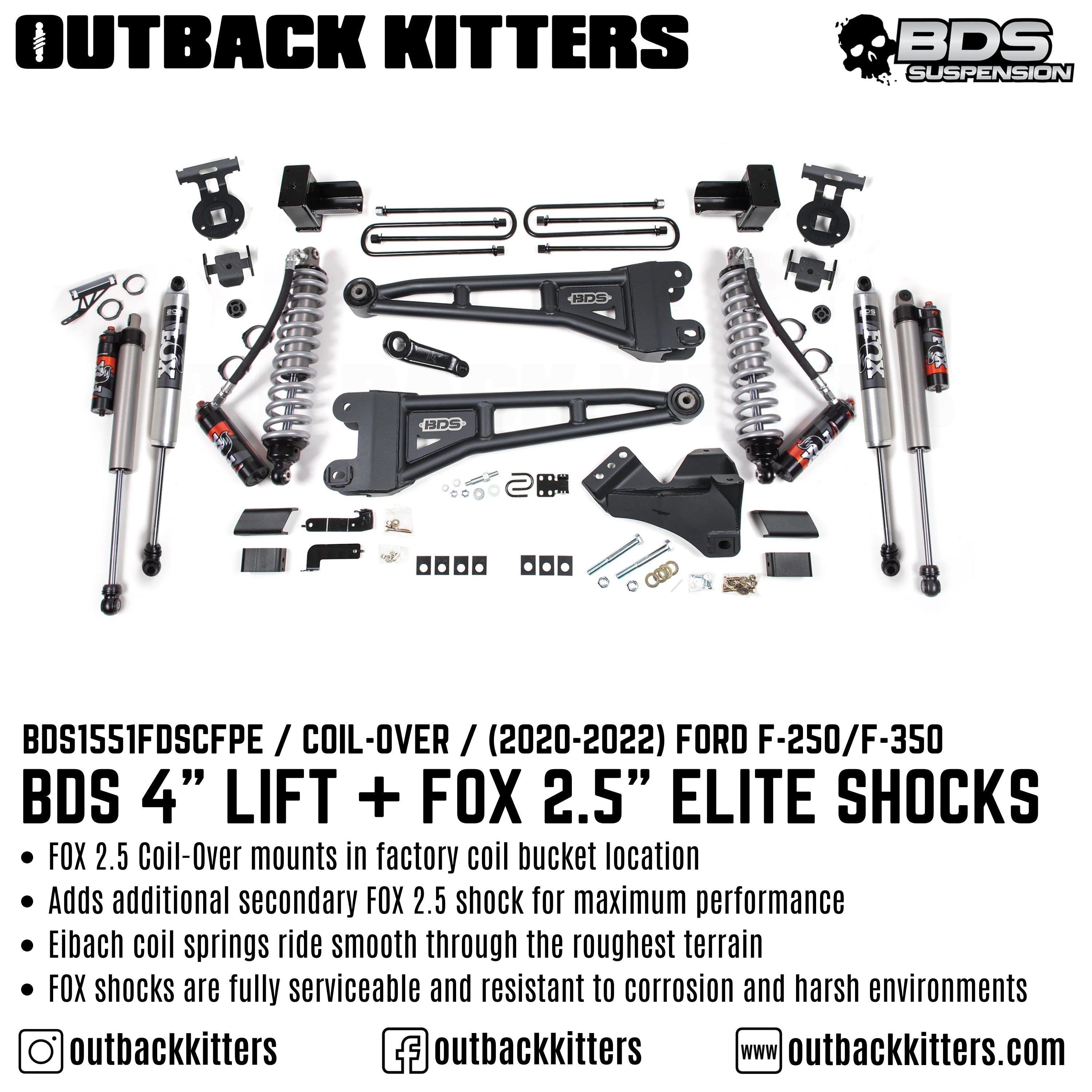 BDS Suspension 4" Coilover Lift Kit for 2020+ Ford F250/F350