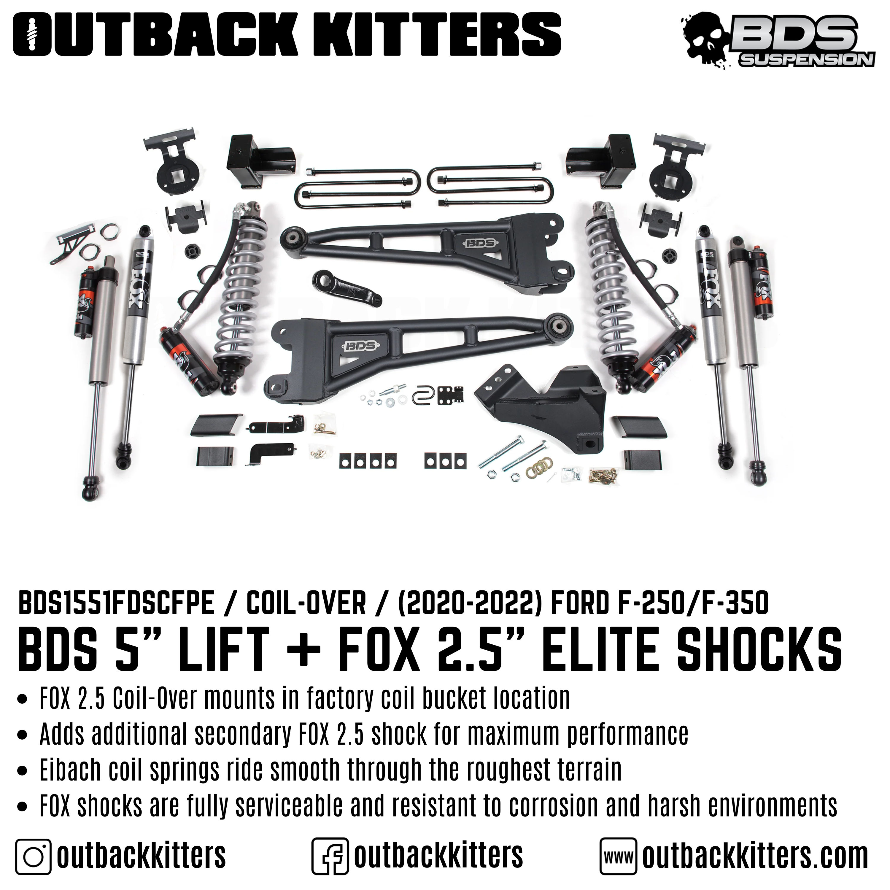 BDS Suspension 4" Coilover Lift Kit for 2020+ Ford F250/F350