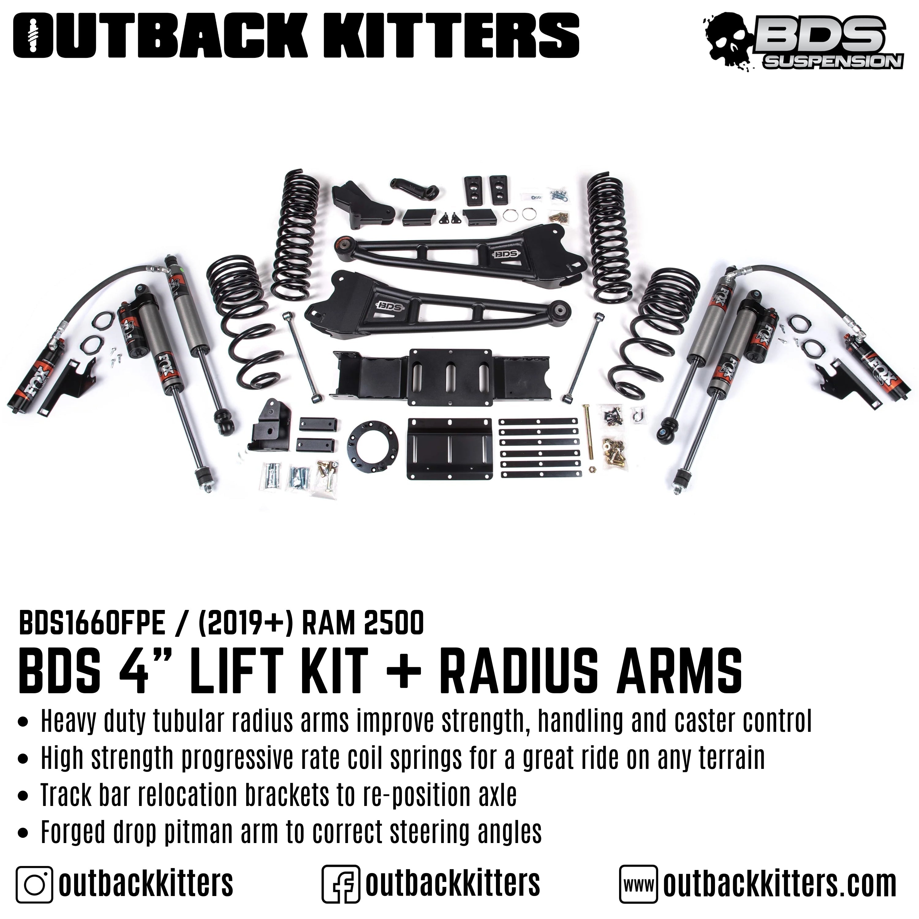 BDS Suspension 4" Lift Kit for 2019+ Ram 2500 with Fox Shocks