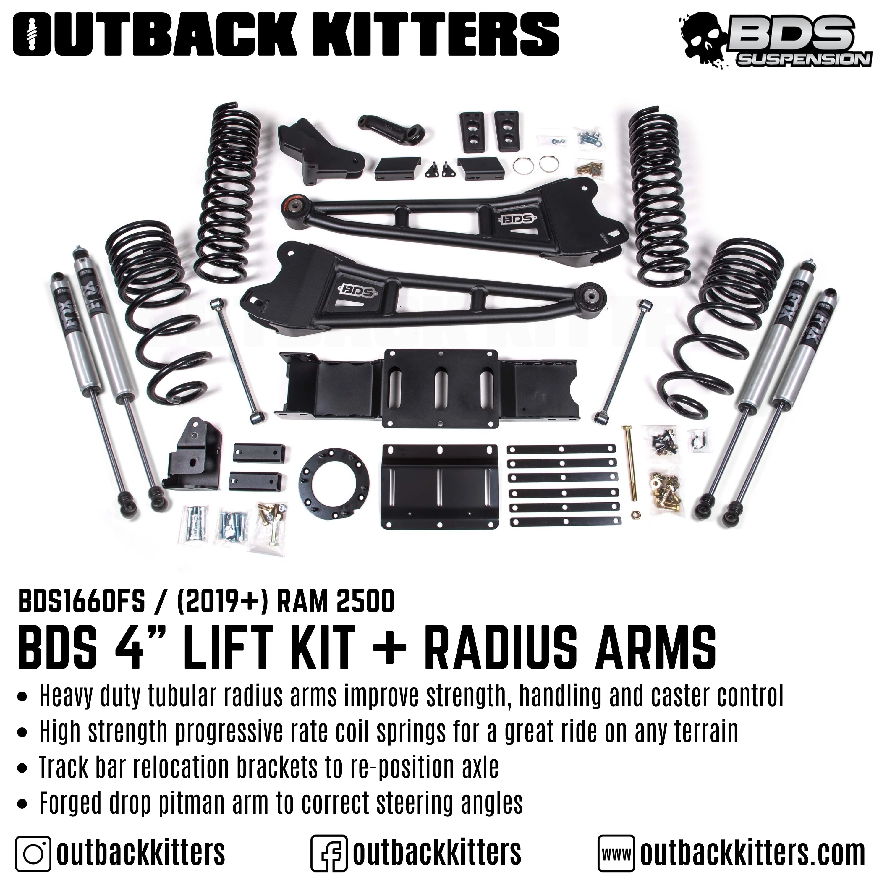 BDS Suspension 4" Lift Kit for 2019+ Ram 2500 with Fox Shocks