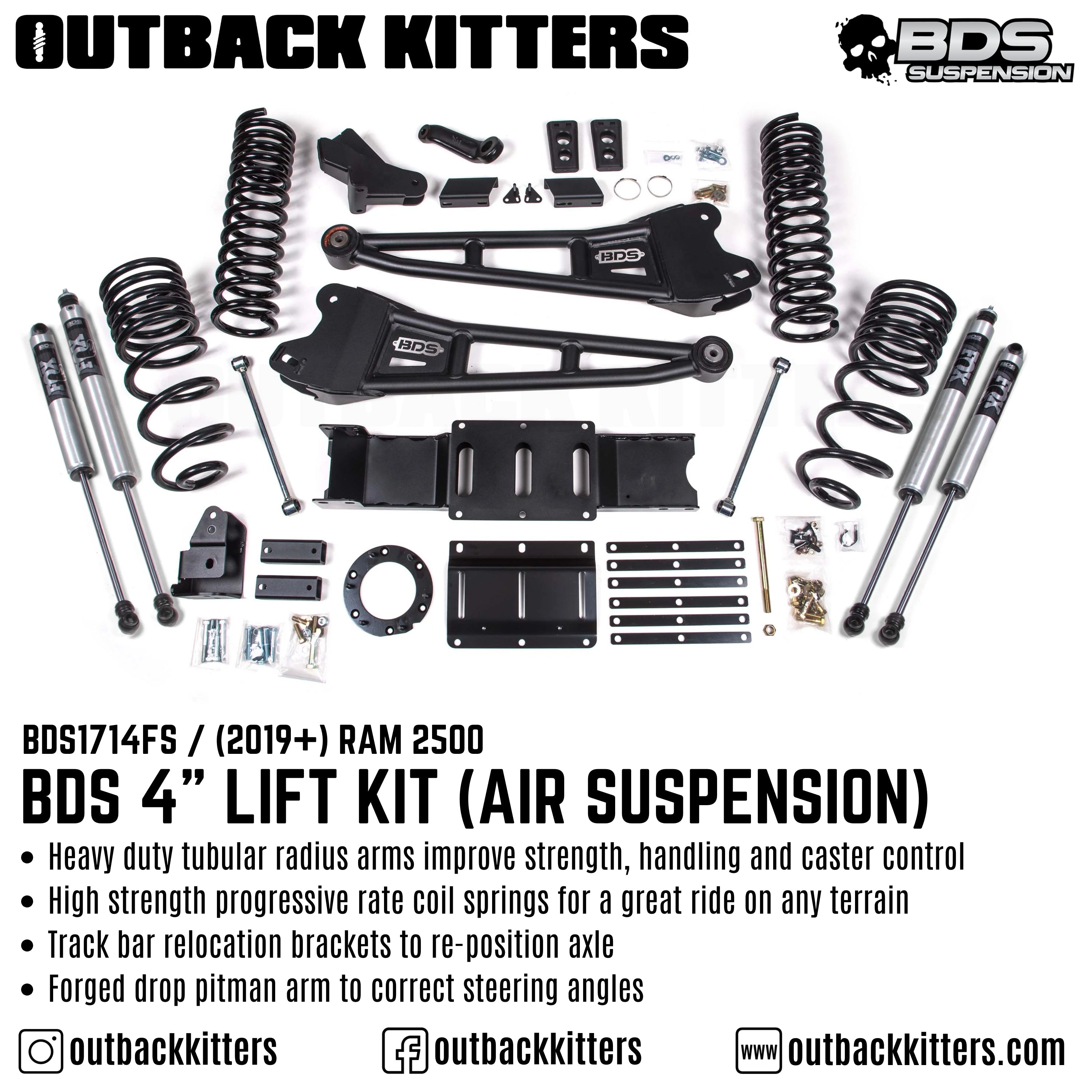 BDS Suspension 4" Lift Kit for 2019+ Ram 2500 with Fox Shocks