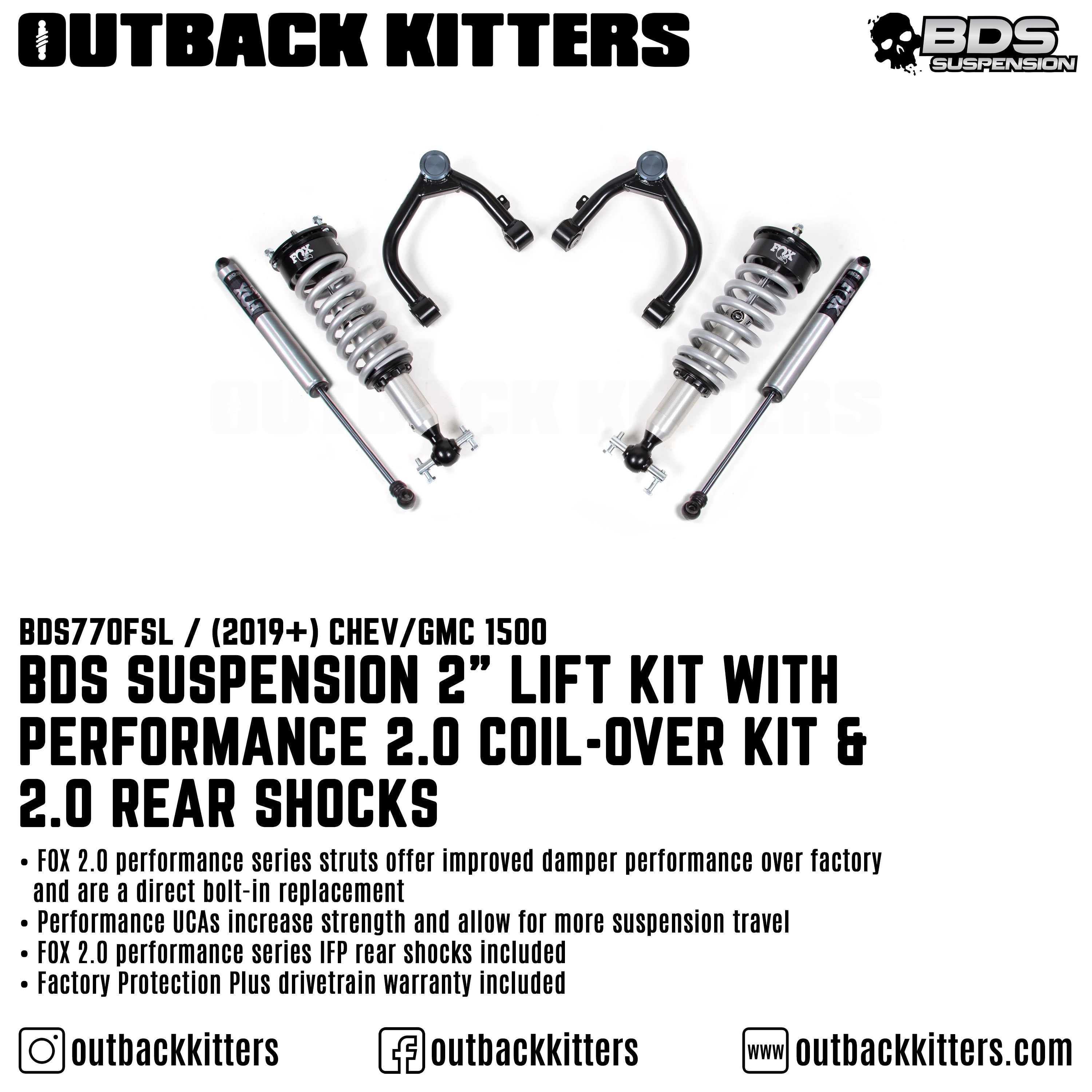 BDS Suspension 2" Lift Kit with Fox Shocks for Chevy/GMC 1500 (2019-2023)