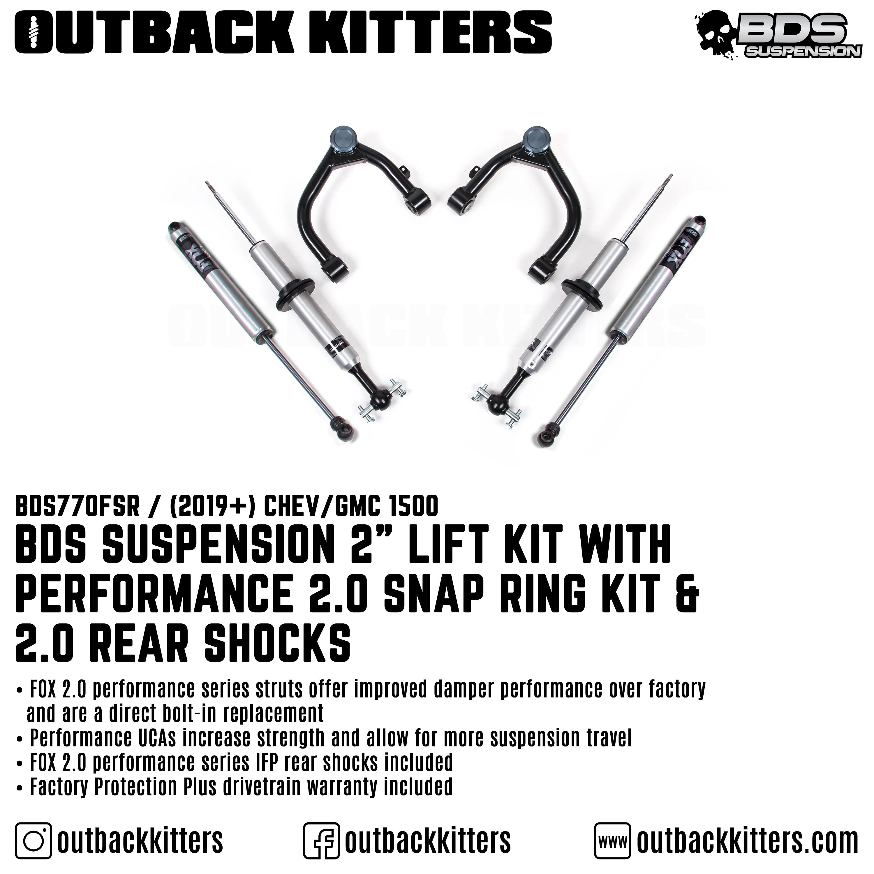 BDS Suspension 2" Lift Kit with Fox Shocks for Chevy/GMC 1500 (2019-2023)