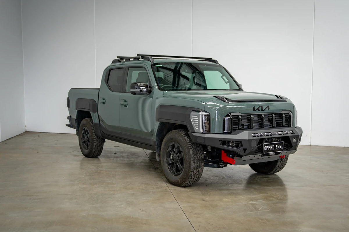 Offroad Animal Predator bull bar fitted to Kia Tasman – view 1; optional accessories shown