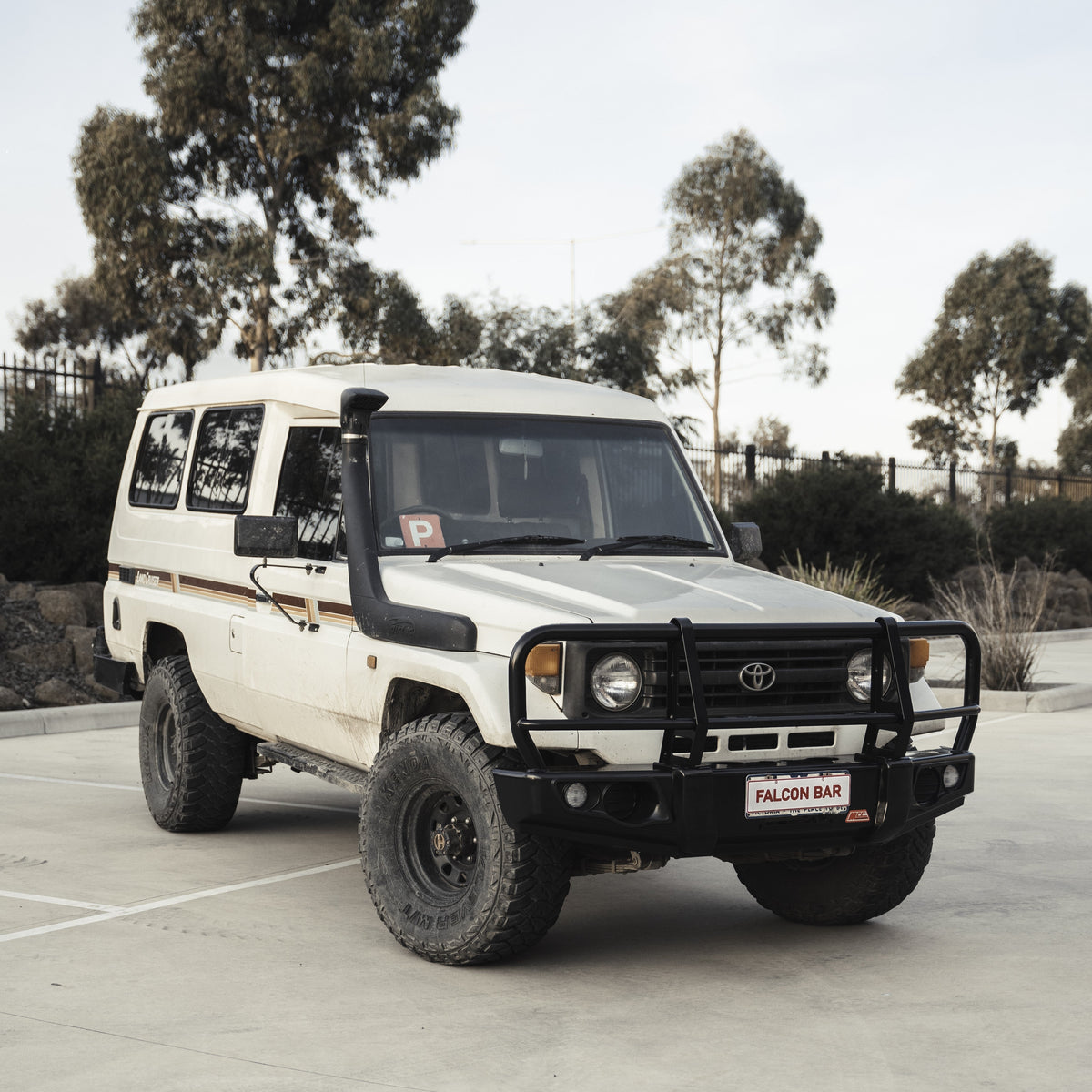Land Cruiser 70 series 1984-2007 707-02 Falcon Bull Bar Black A-Frame Package (LED Foglight) - SKU MCC-01003-702FOG