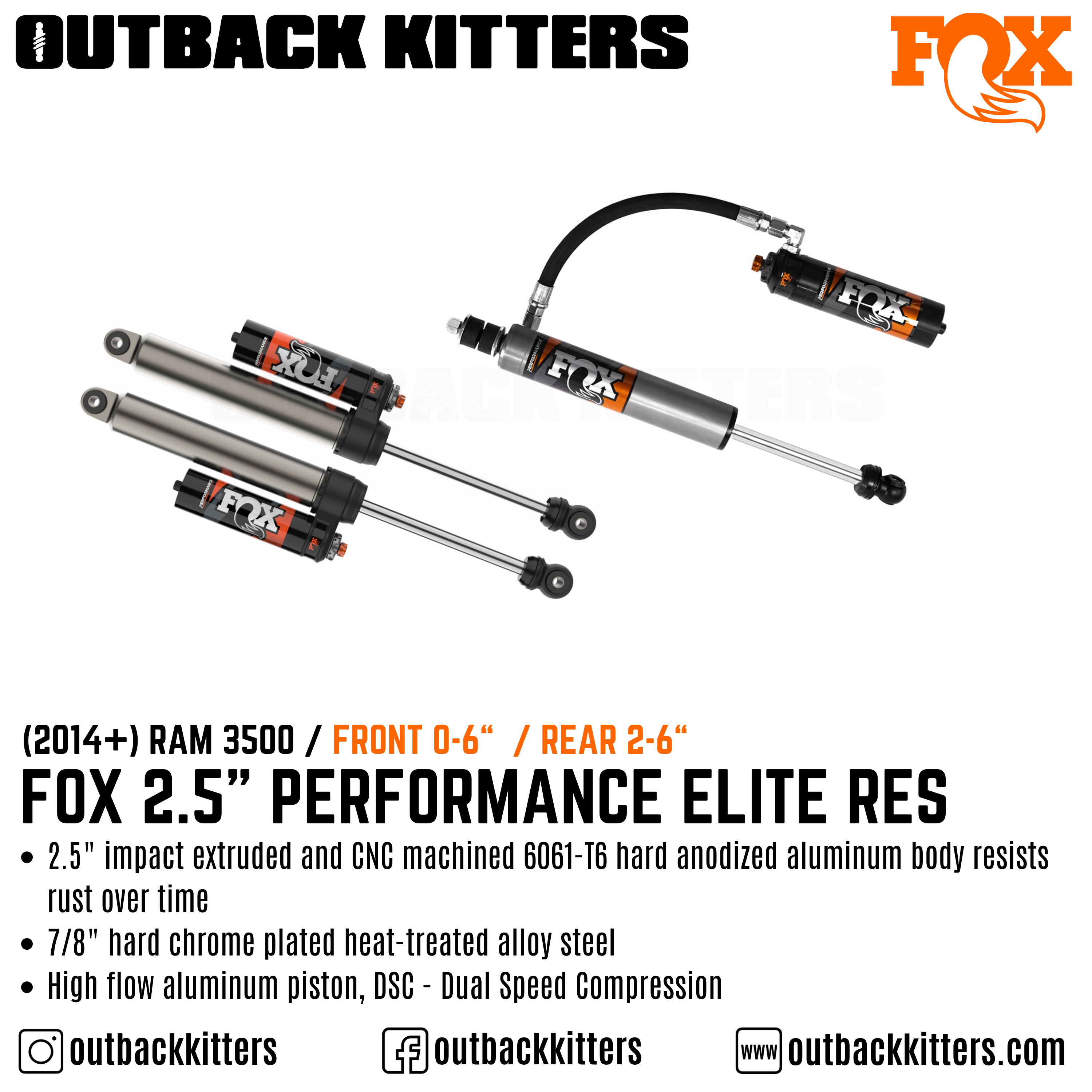 Fox Performance Elite 2.5 Series Remote Res Shocks for 2014+ Ram 3500