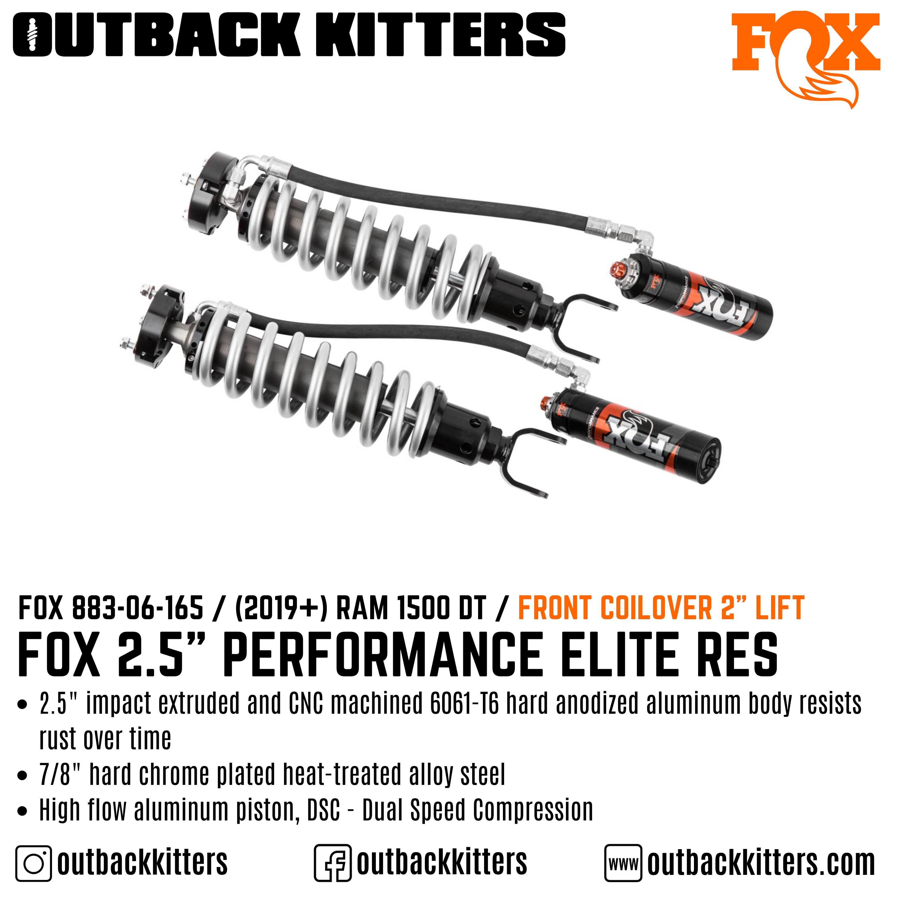 Fox Performance Elite 2.5" Remote Res Shocks for 2019+ Ram 1500 DT