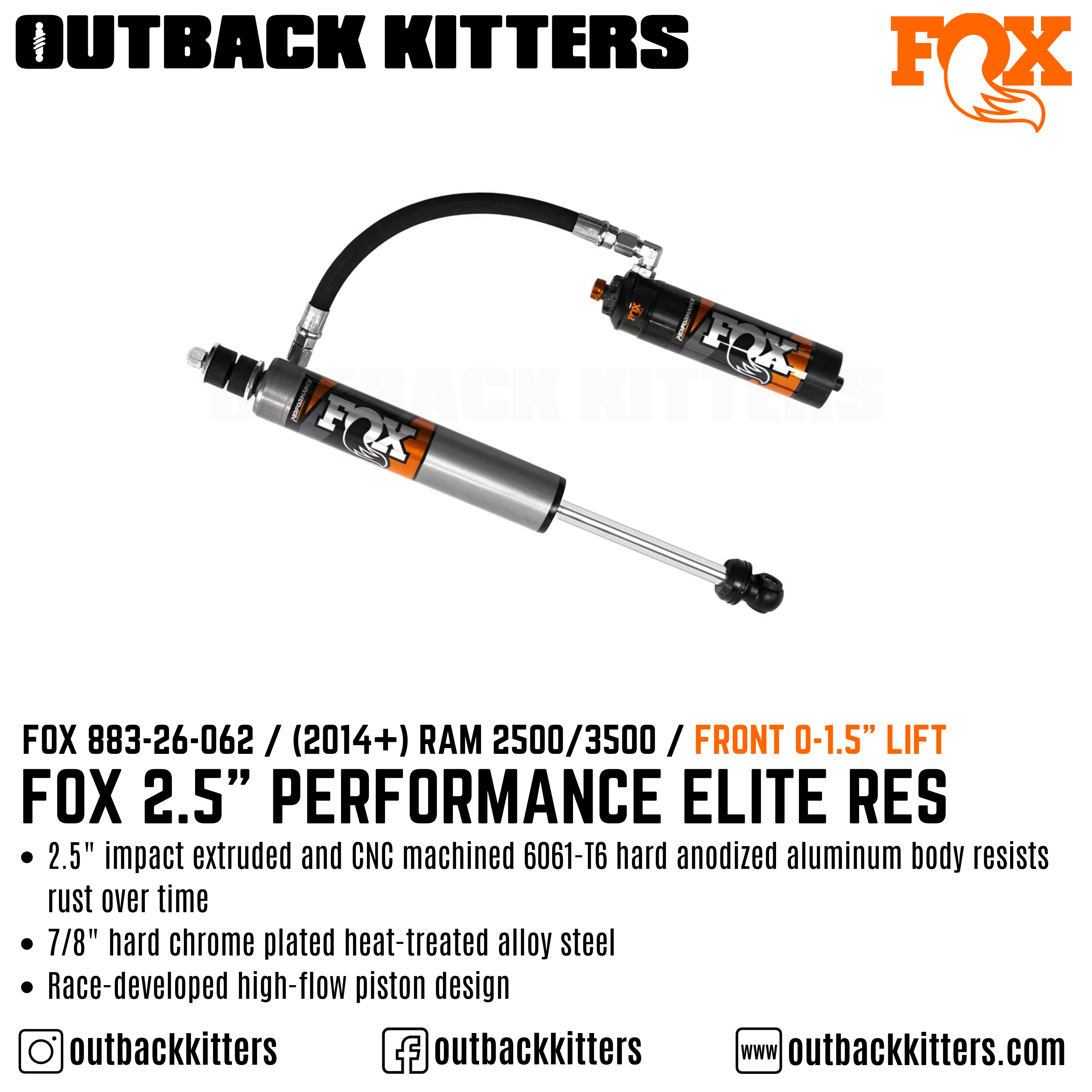 Fox Performance Elite 2.5 Series Remote Res Shocks for 2014+ Ram 2500