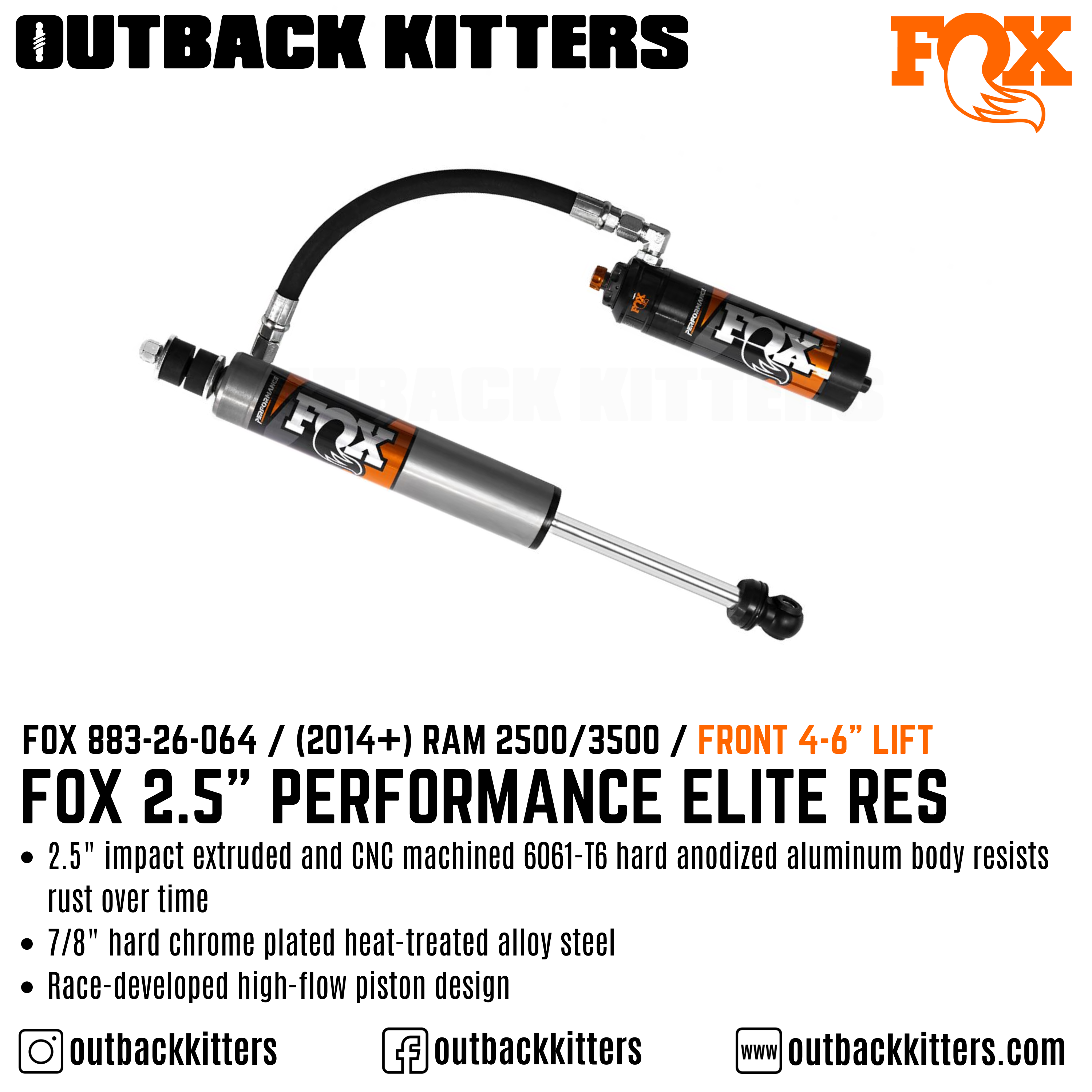 Fox Performance Elite 2.5 Series Remote Res Shocks for 2014+ Ram 3500