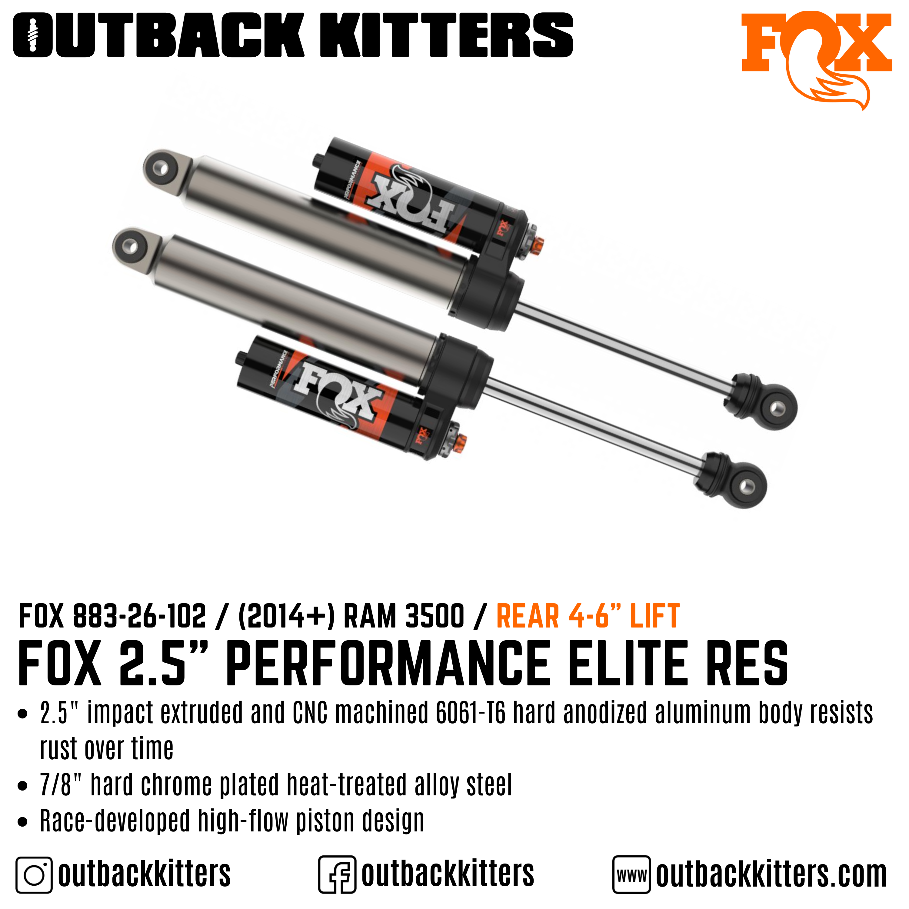 Fox Performance Elite 2.5 Series Remote Res Shocks for 2014+ Ram 3500