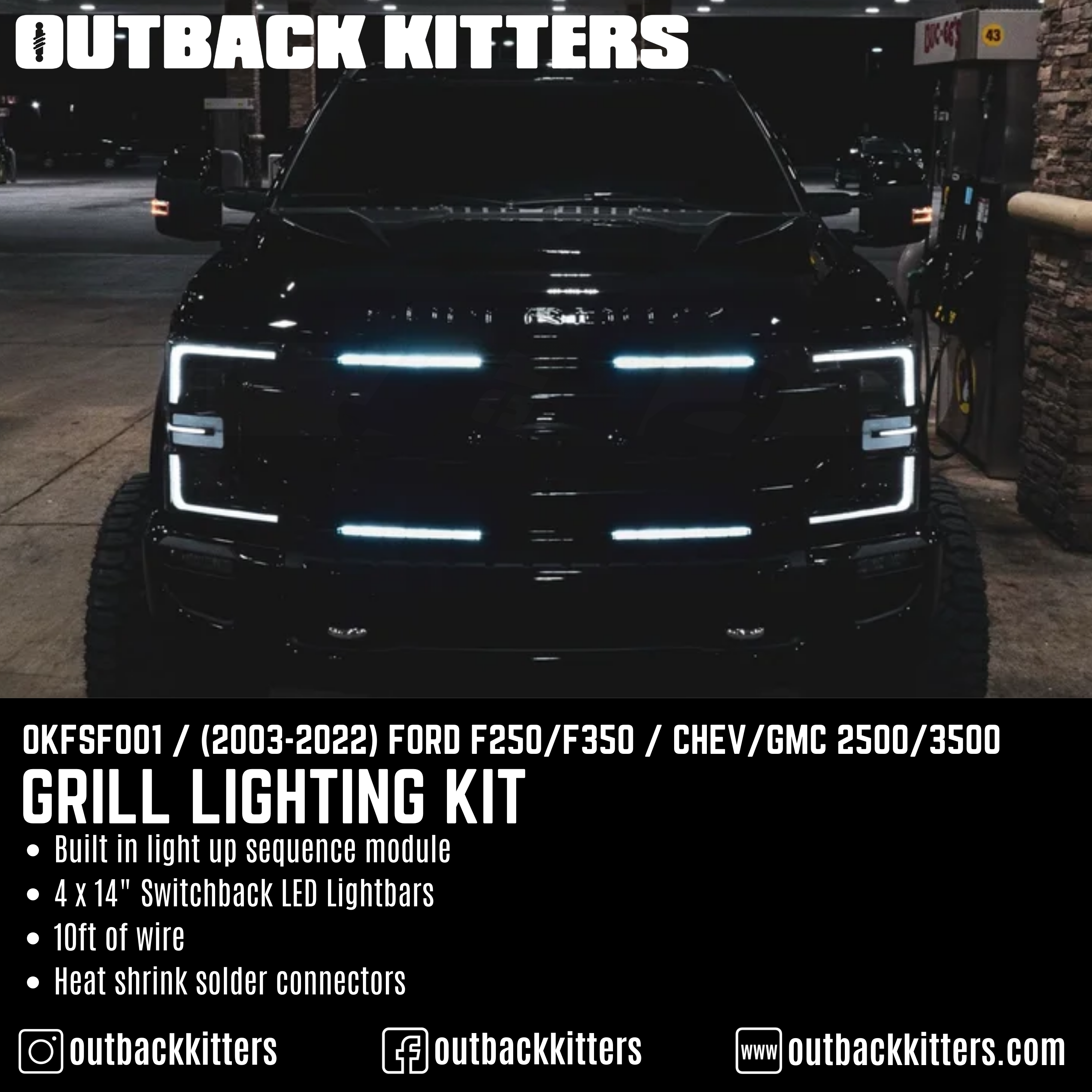Grille Lighting Kit - 4 x 14" LEDs for Ford F250 / Chev 2500 / GMC 2500